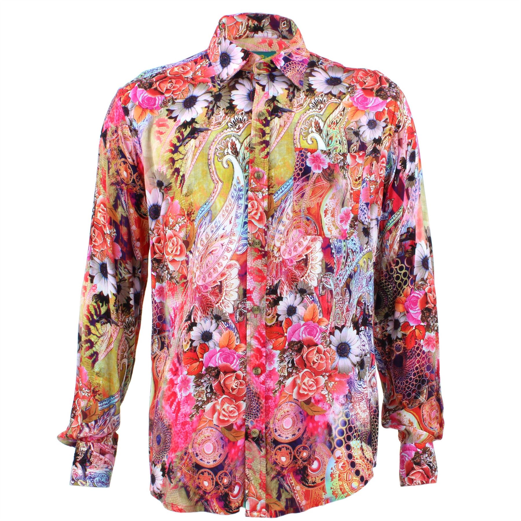 Men/'s Loud Shirt Retro Psychedelic Funky Party TAILORED FIT Turquoise Floral