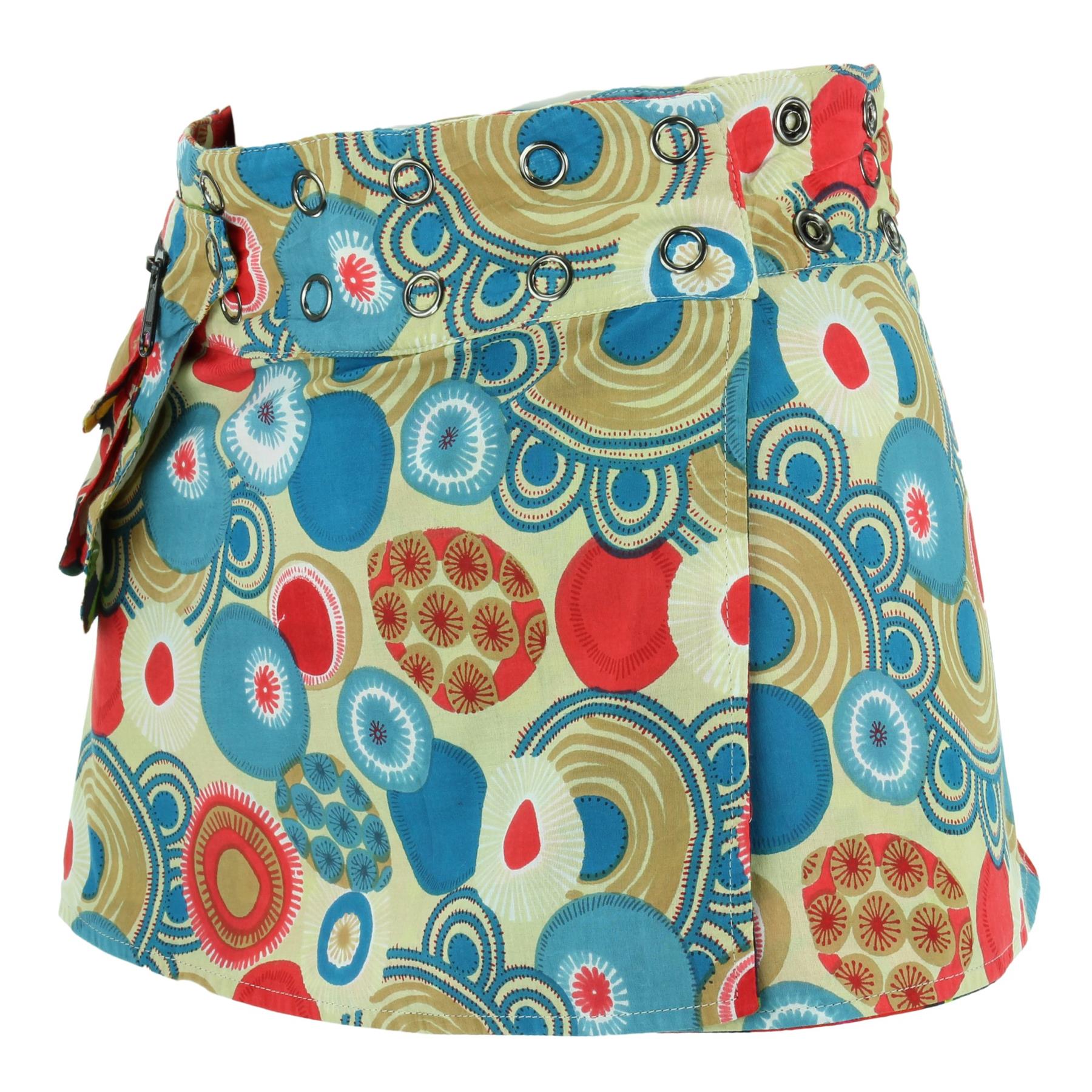 Hippie Bohemian Short Popper Childrens Skirt Boho Pocket Wrap Reversible Stud - Picture 10 of 56