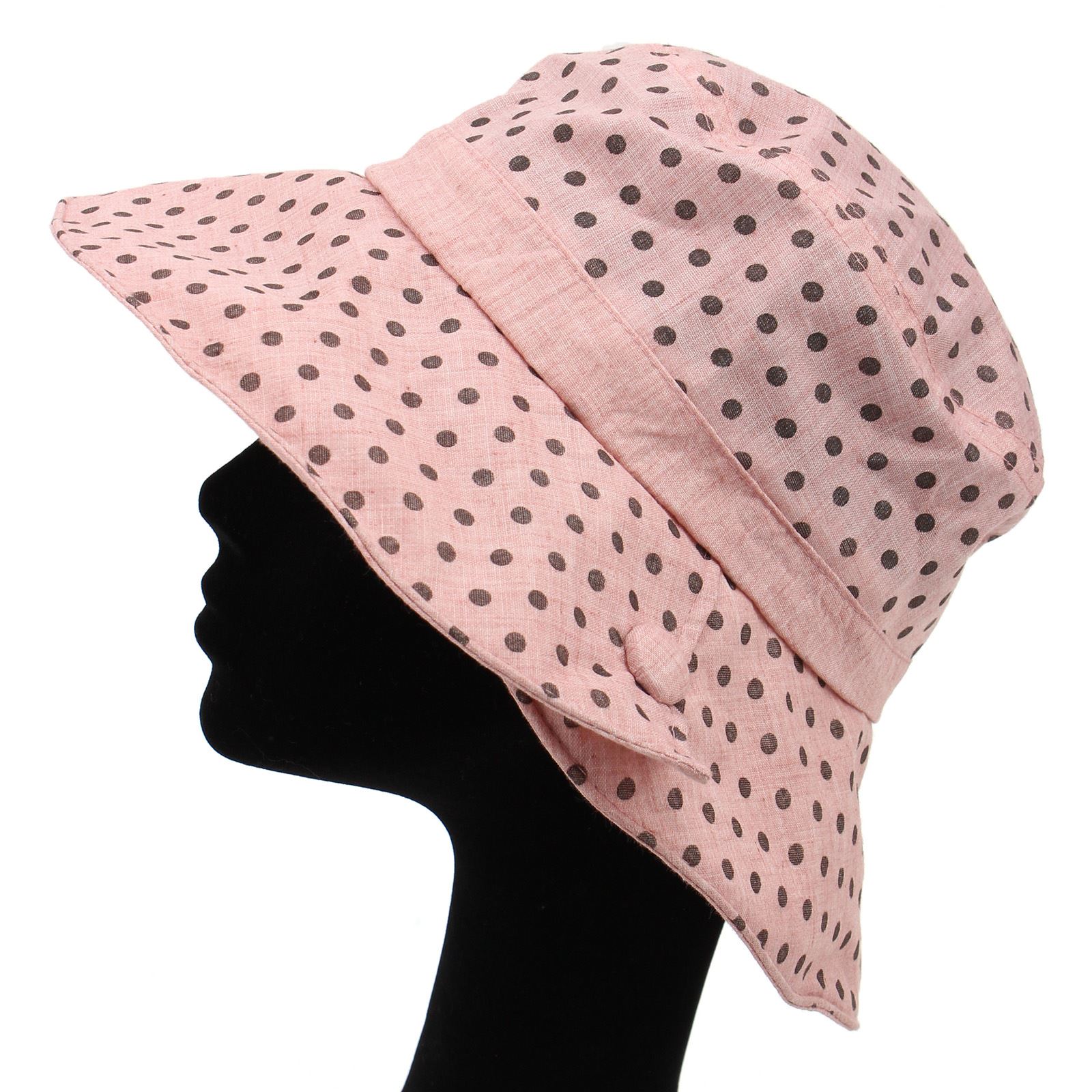 LADIES POLKA DOT HAT SHAPEABLE BRIM SPOTTY BEACH SUMMER SUN BUCKET