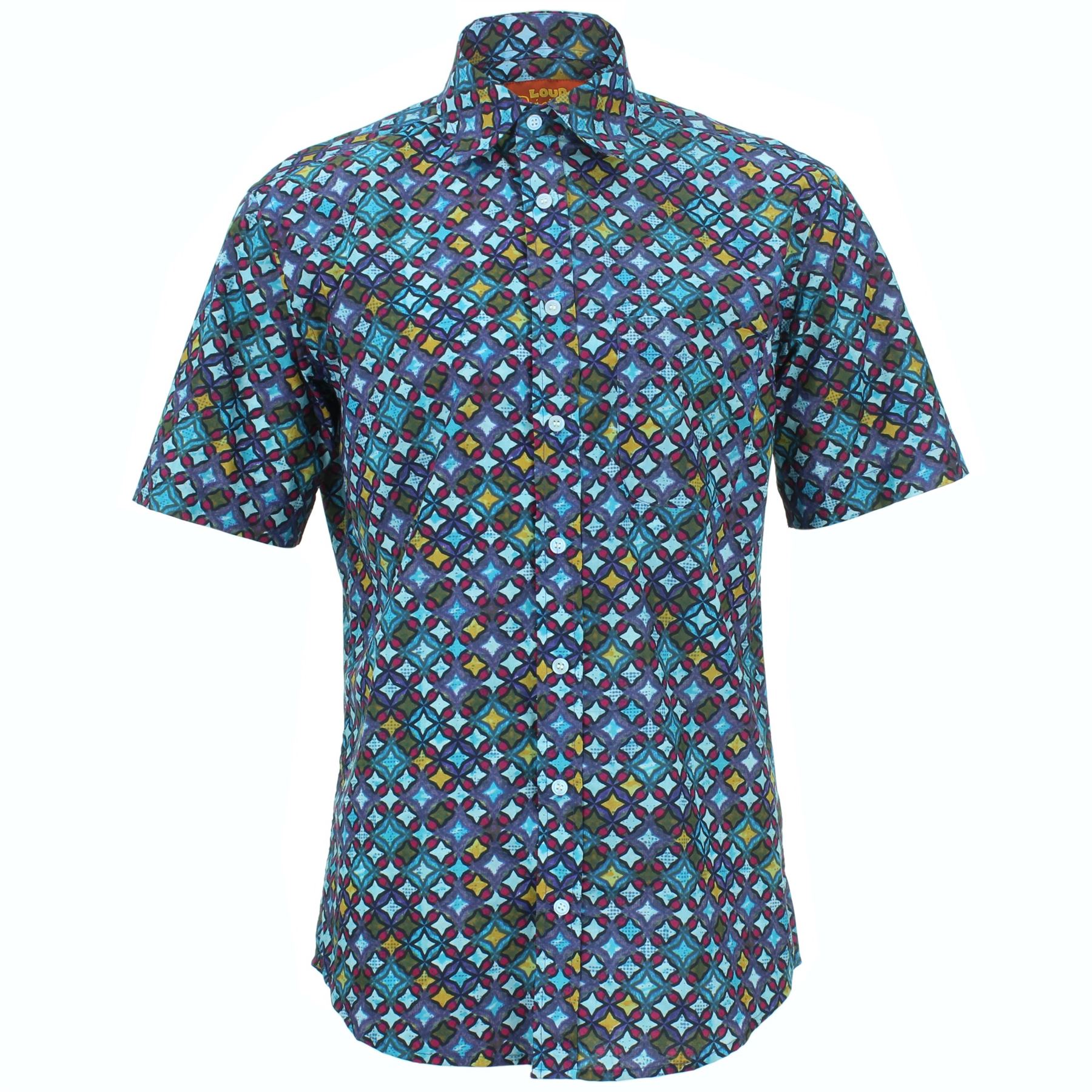 Mens Shirt Loud Originals REGULAR FIT Geometric Blue Retro Psychedelic