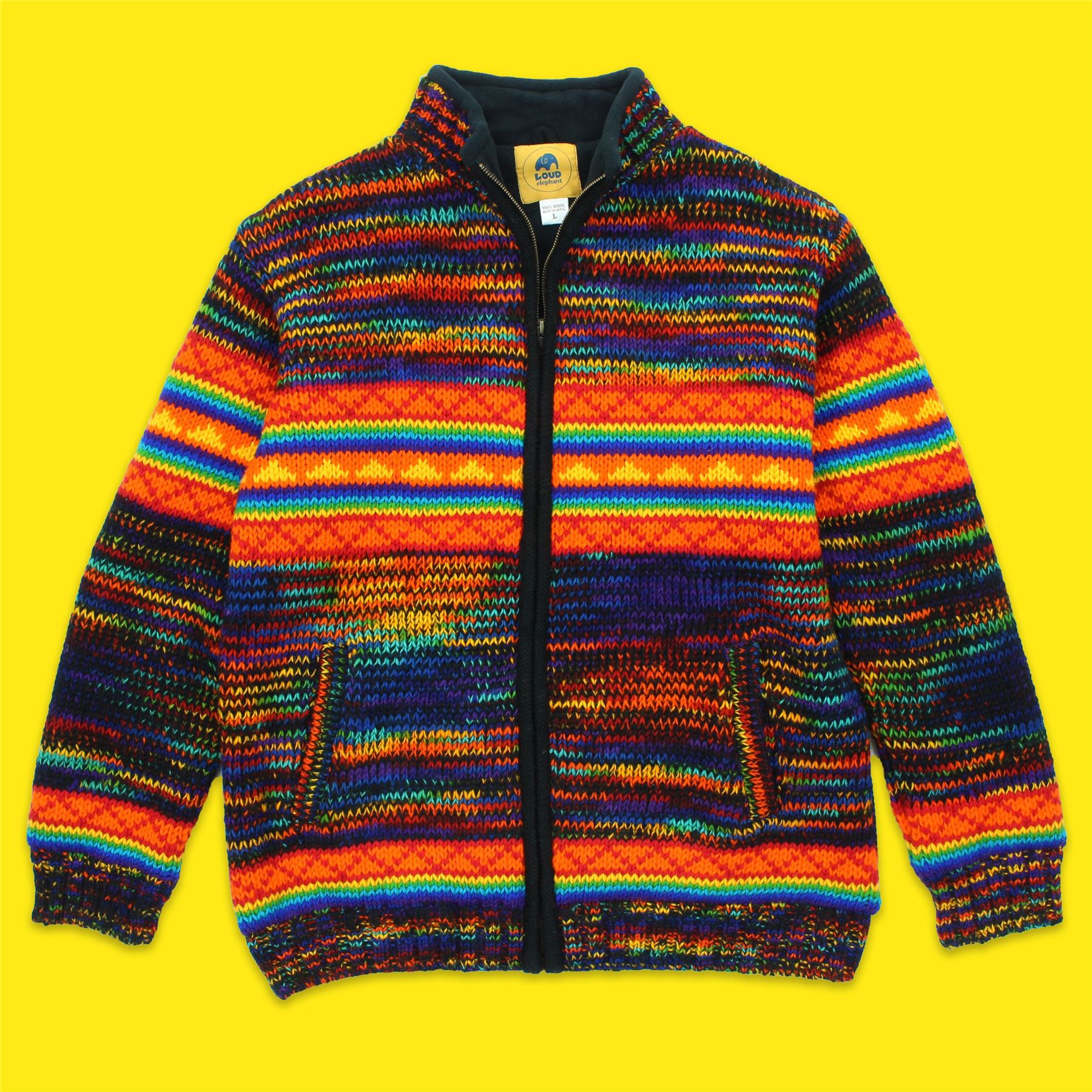 Hand Knitted Wool Jacket Cardigan LoudElephant Nepal Warm Lined Unisex - Picture 62 of 102