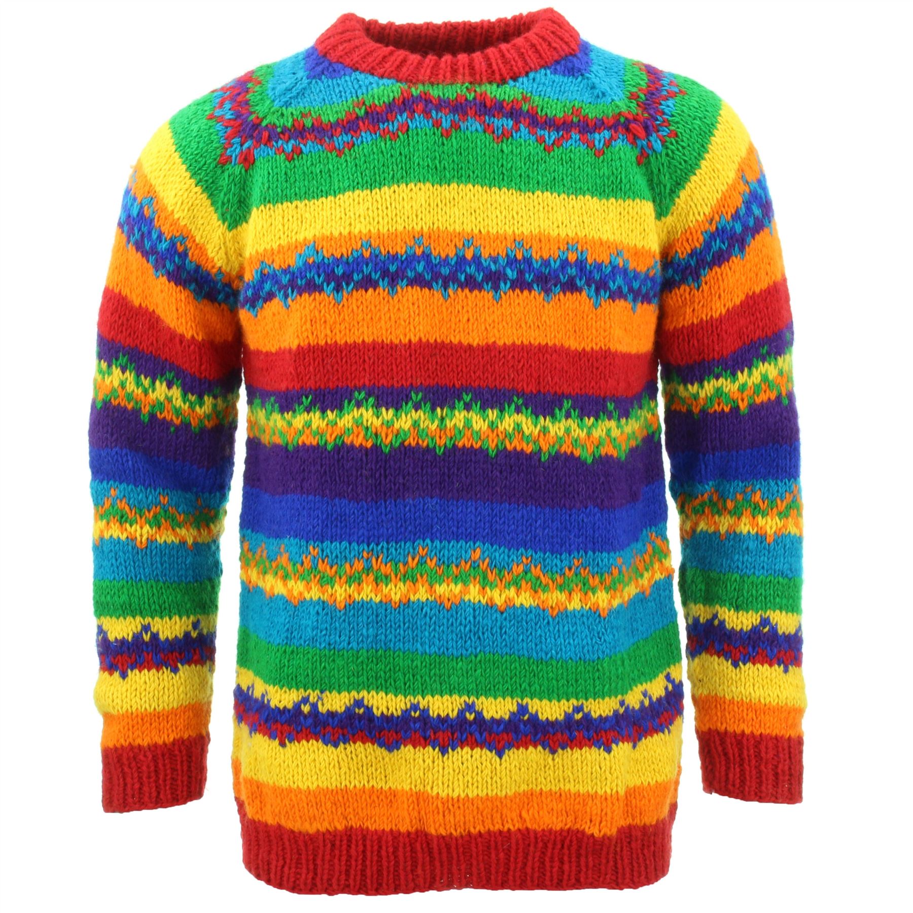 Wool Knit Jumper Sweater Pullover Fairisle Nordic Abstract Warm Nepal Loose - Picture 79 of 81