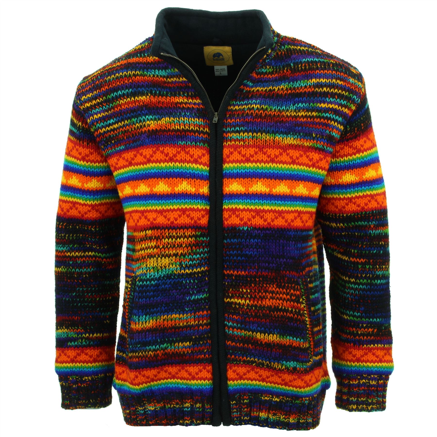 Hand Knitted Wool Jacket Cardigan LoudElephant Nepal Warm Lined Unisex - Picture 56 of 102
