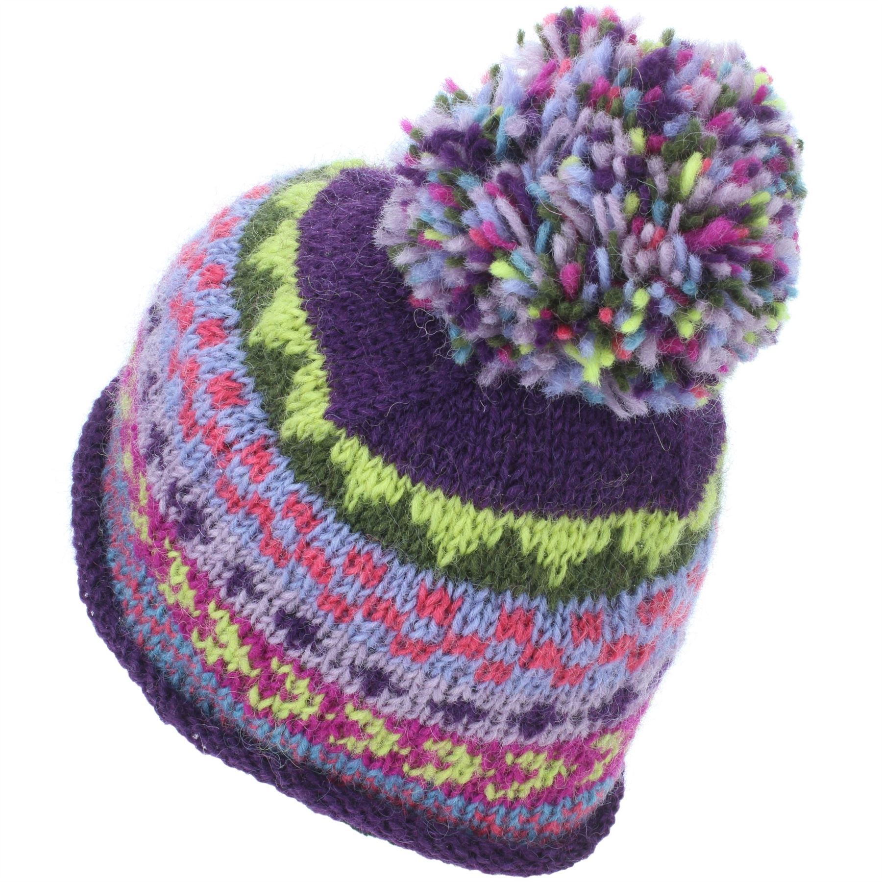 Beanie Hat Wool Cap Bobble Warm Winter Pattern Bright LoudElephant Lined Knit - Picture 15 of 16