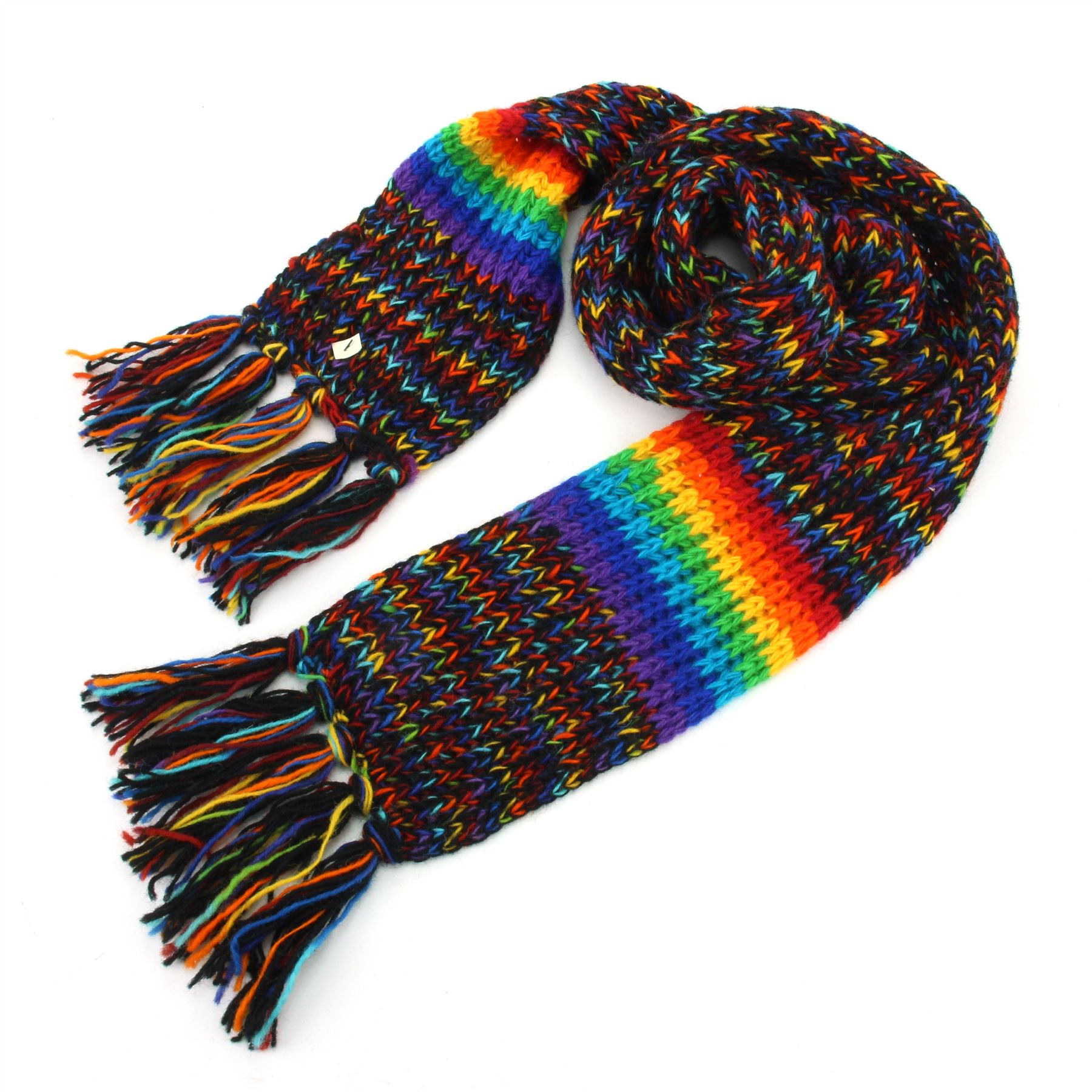 Hand Knitted Wool Scarf Woolly Warm Winter Cosy Stripe Space Dye Rainbow Pattern - Picture 25 of 97