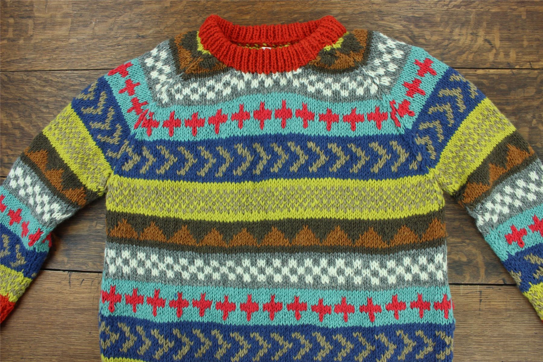 Wool Knit Jumper Sweater Pullover Fairisle Nordic Abstract Warm Nepal Loose - Picture 37 of 81