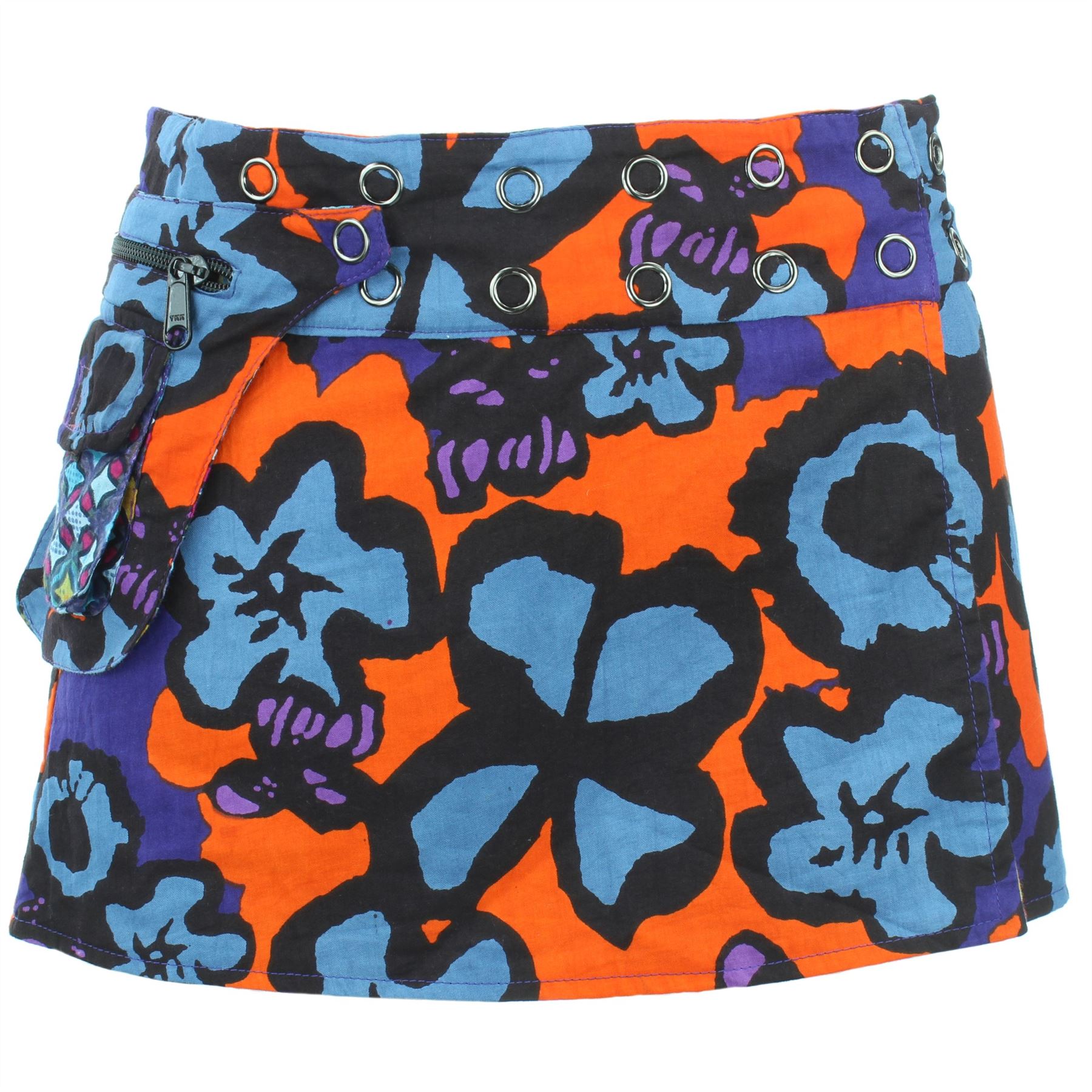 Hippie Bohemian Short Popper Childrens Skirt Boho Pocket Wrap Reversible Stud - Picture 19 of 56