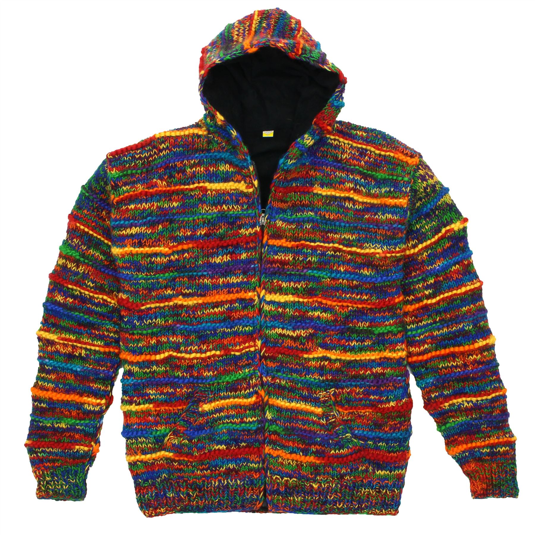 Hand Knitted Wool Hooded Jacket Cardigan Hoody Hoodie Nepal Warm Lined Ethnic - Picture 54 of 71