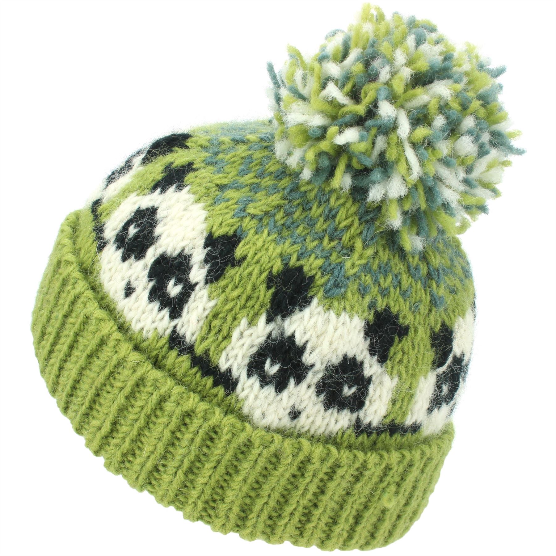 Wool Beanie Hat Bobble Knit Knitted PANDA Lined Men Ladies Warm Winter - Picture 11 of 28