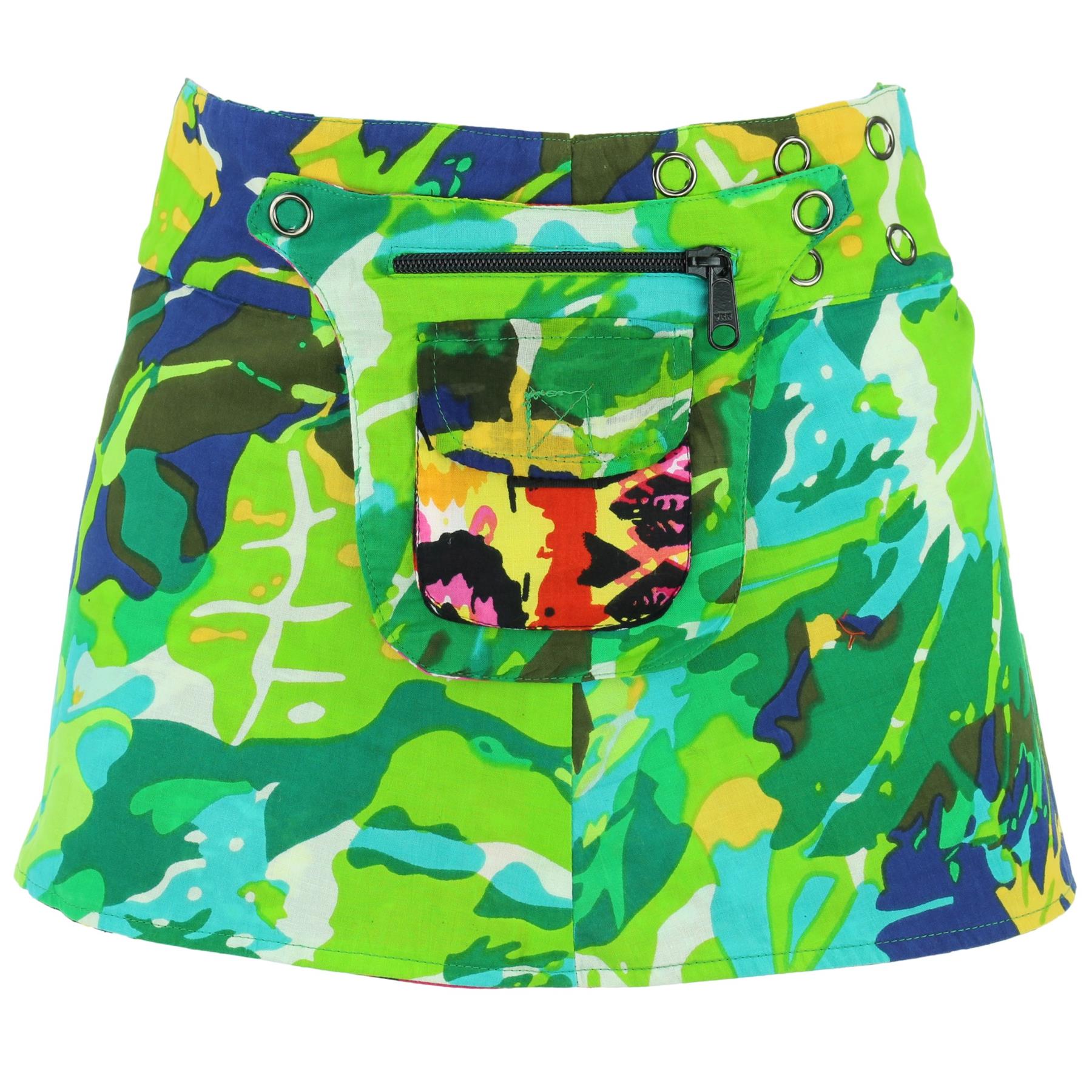 Hippie Bohemian Short Popper Childrens Skirt Boho Pocket Wrap Reversible Stud - Picture 55 of 56