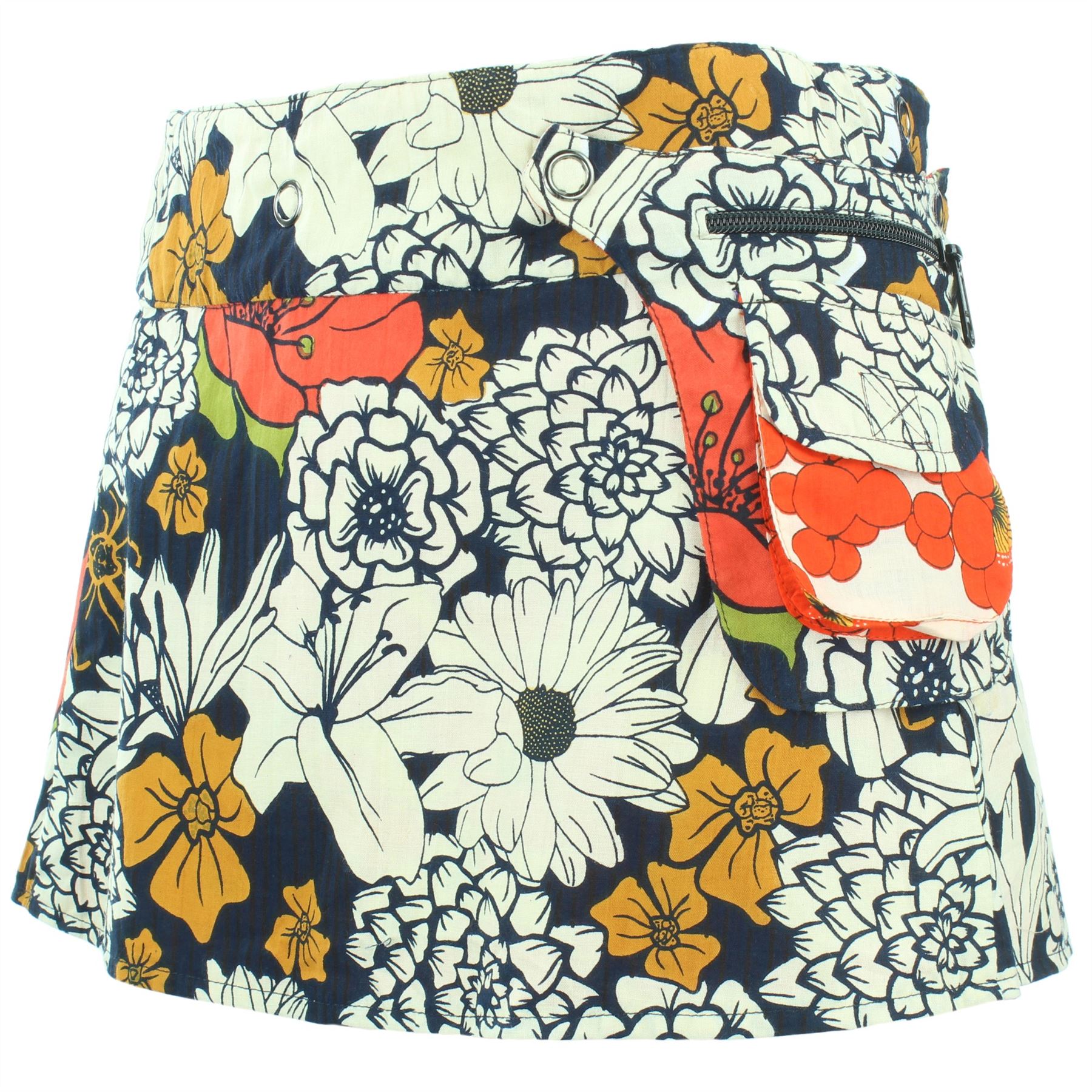 Hippie Bohemian Short Popper Childrens Skirt Boho Pocket Wrap Reversible Stud - Picture 31 of 56