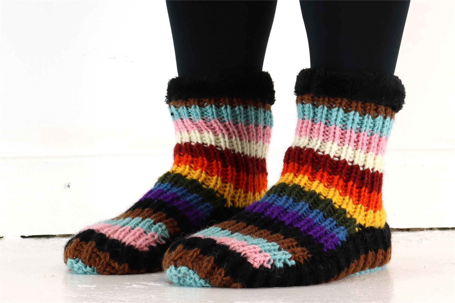 Handgestrickte Wolle Hausschuhe Socken Sherpa Futter Handarbeit warm UK 3-8 EU 36-42 - Bild 44 von 65
