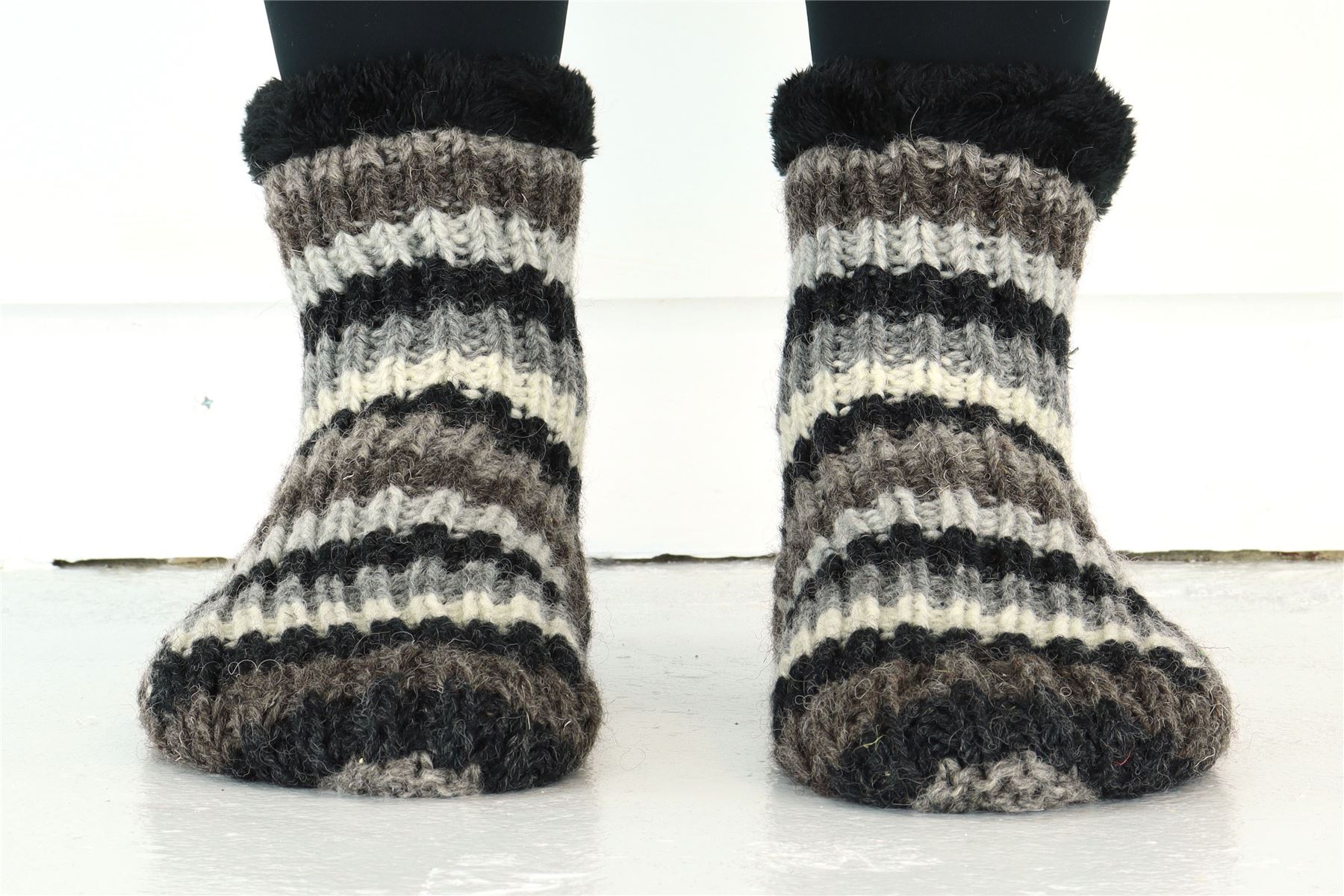Handgestrickte Wolle Hausschuhe Socken Sherpa Futter Handarbeit warm UK 3-8 EU 36-42 - Bild 39 von 65