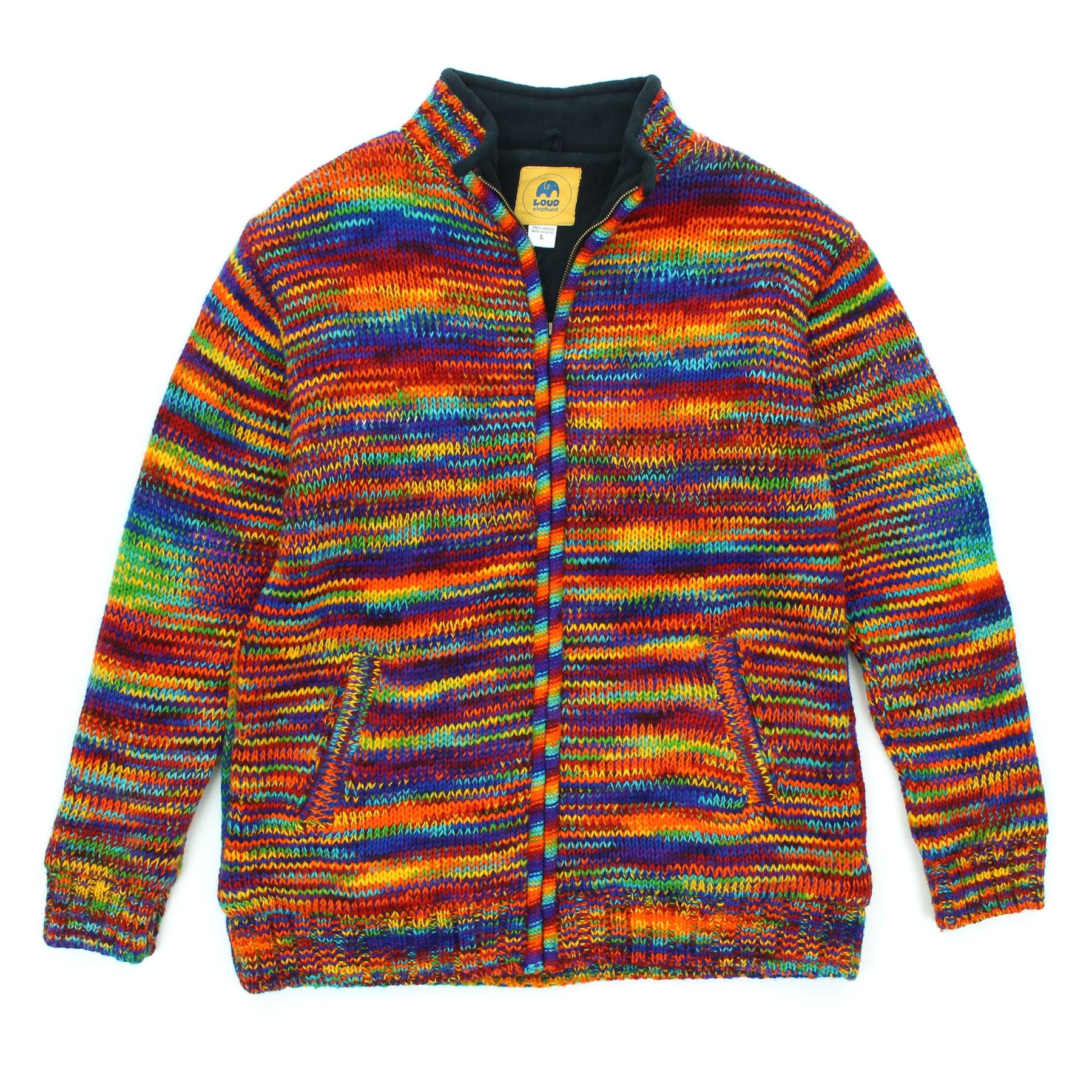 Hand Knitted Wool Jacket Cardigan LoudElephant Nepal Warm Lined Unisex - Picture 21 of 102