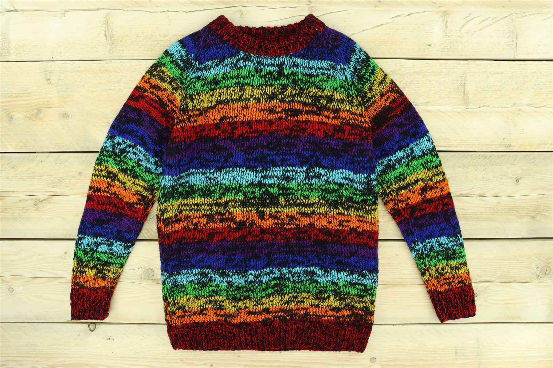 Wool Knit Jumper Sweater Pullover Fairisle Nordic Abstract Warm Nepal Loose - Picture 67 of 81