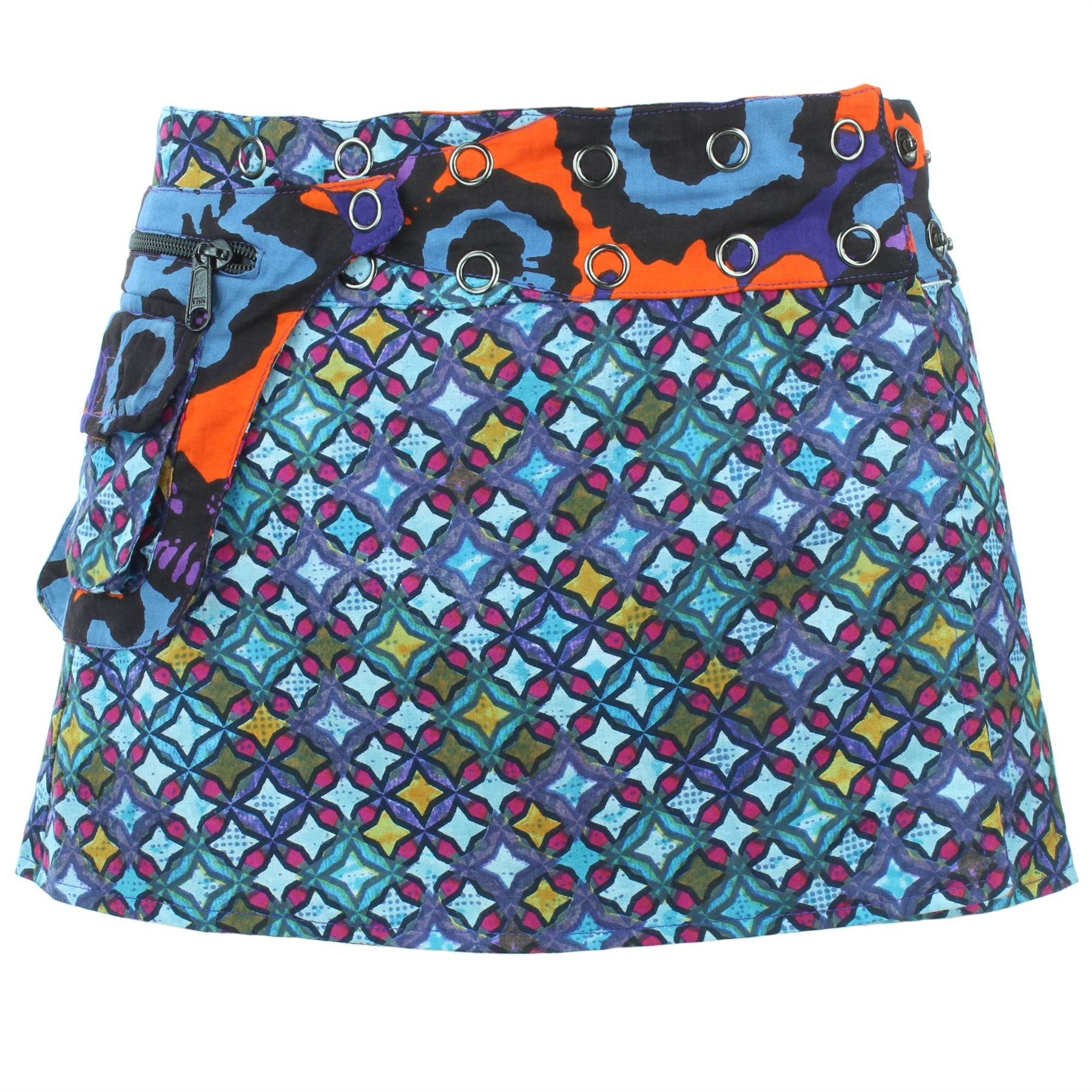 Hippie Bohemian Short Popper Childrens Skirt Boho Pocket Wrap Reversible Stud - Picture 13 of 56