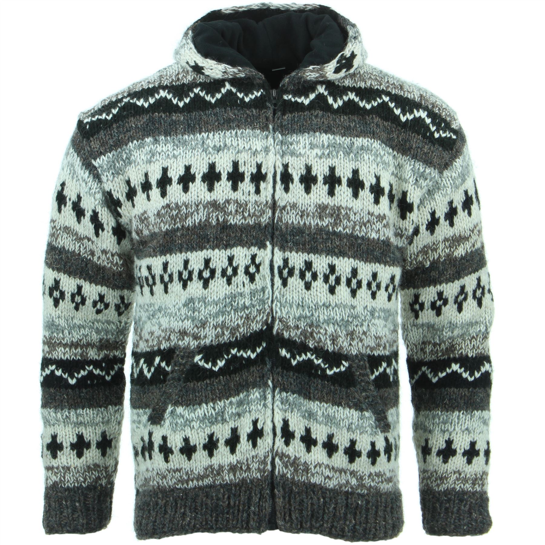 Hand Knitted Wool Hooded Jacket Cardigan Hoody Hoodie Nepal Warm Lined Ethnic - Picture 23 of 71