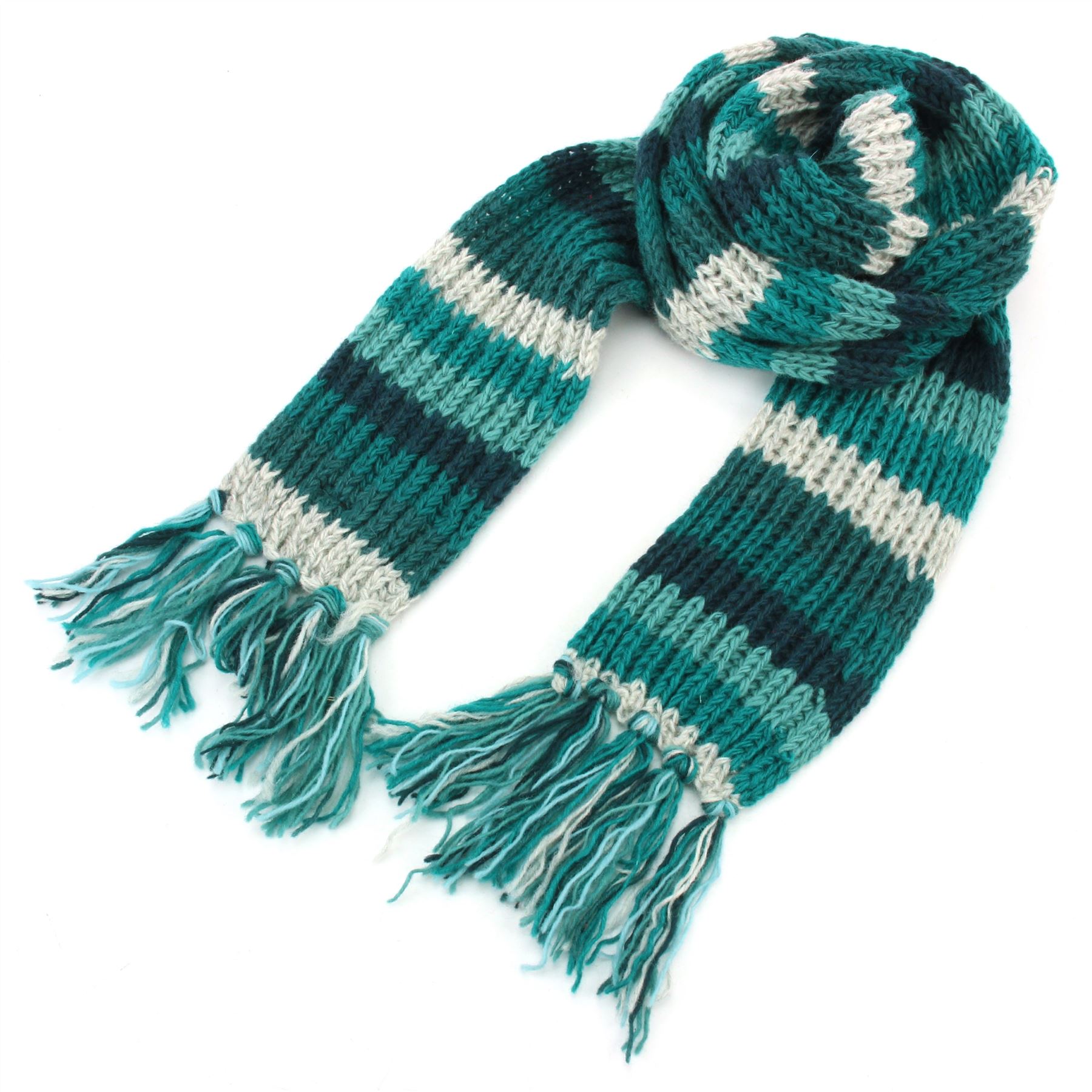 Hand Knitted Wool Scarf Woolly Warm Winter Cosy Stripe Space Dye Rainbow Pattern - Picture 89 of 97