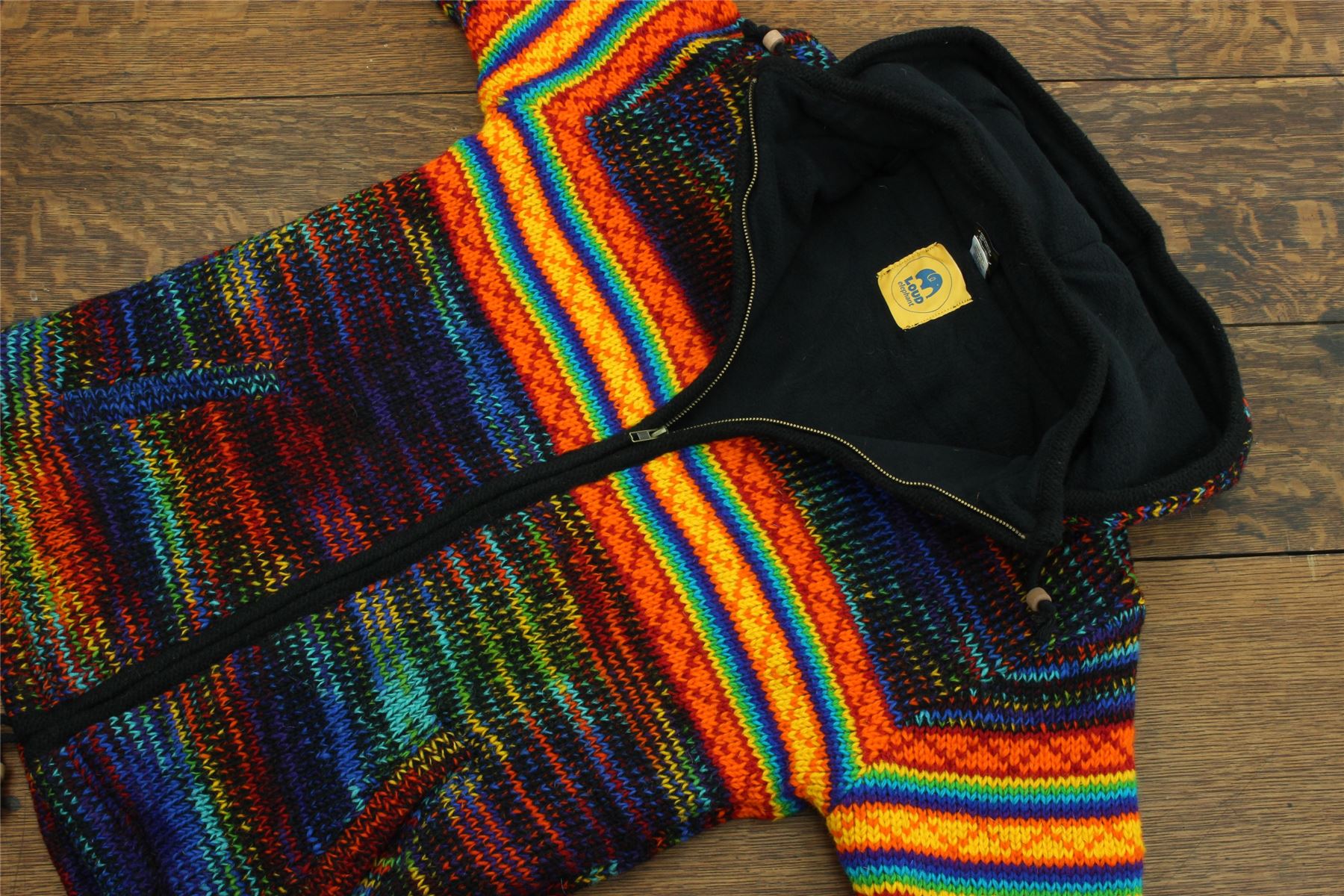 Hand Knitted Wool Hooded Jacket Cardigan Hoodie Nepal Warm Lined Boho Zip - Picture 32 of 100