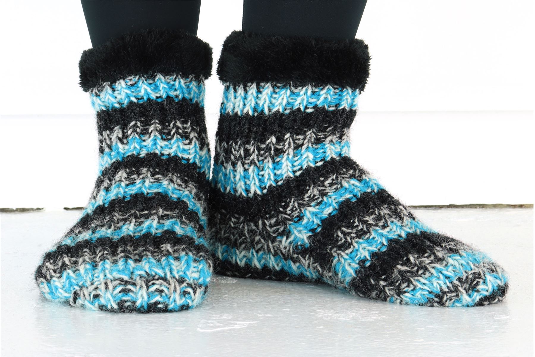 Handgestrickte Wolle Hausschuhe Socken Sherpa Futter Handarbeit warm UK 3-8 EU 36-42 - Bild 9 von 65