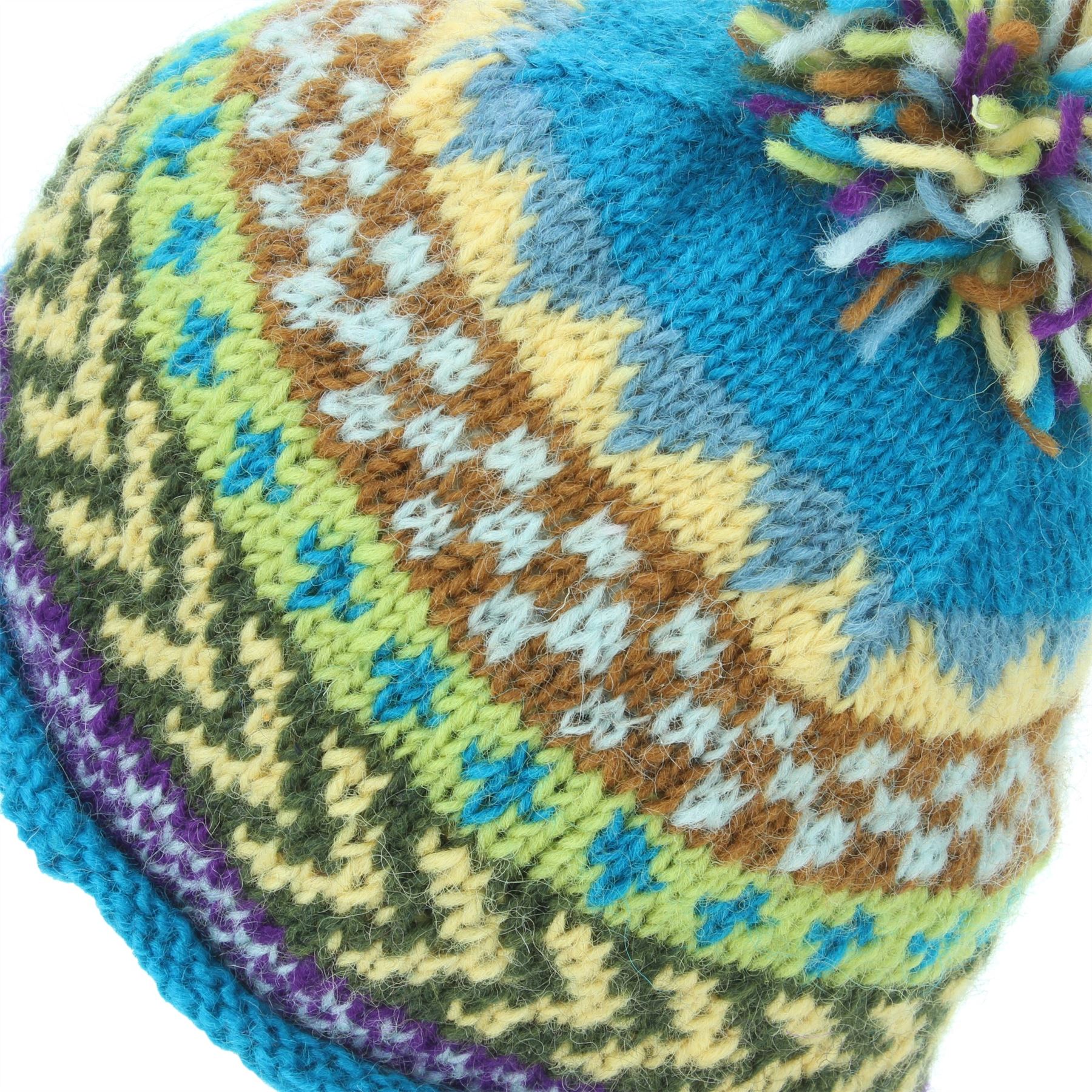 Beanie Hat Wool Cap Bobble Warm Winter Pattern Bright LoudElephant Lined Knit - Picture 7 of 16