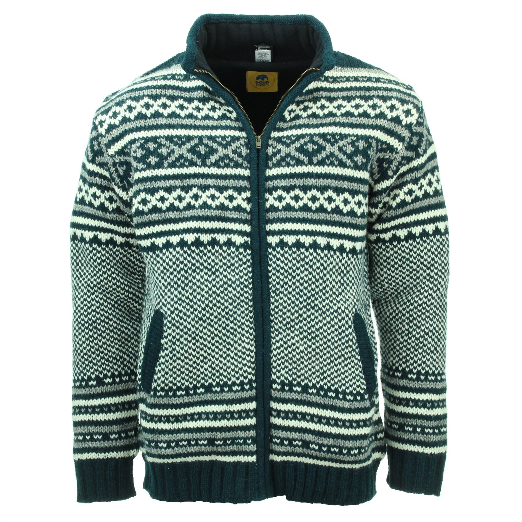 Hand Knitted Wool Jacket Cardigan LoudElephant Nepal Warm Lined Unisex - Picture 3 of 102