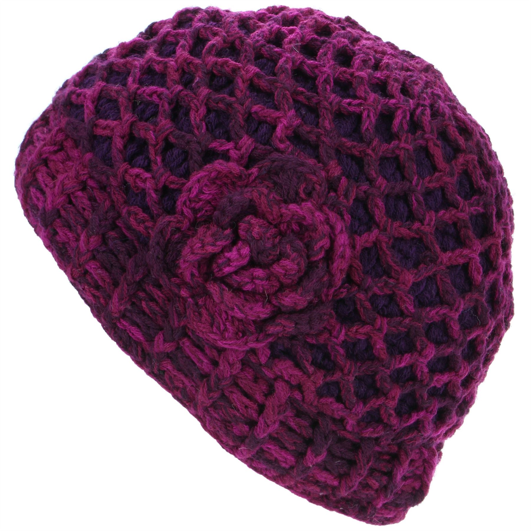 Beanie Hat Cap Warm Winter Lattice Flower Soft Lined LoudElephant Acrylic Knit - Picture 14 of 17