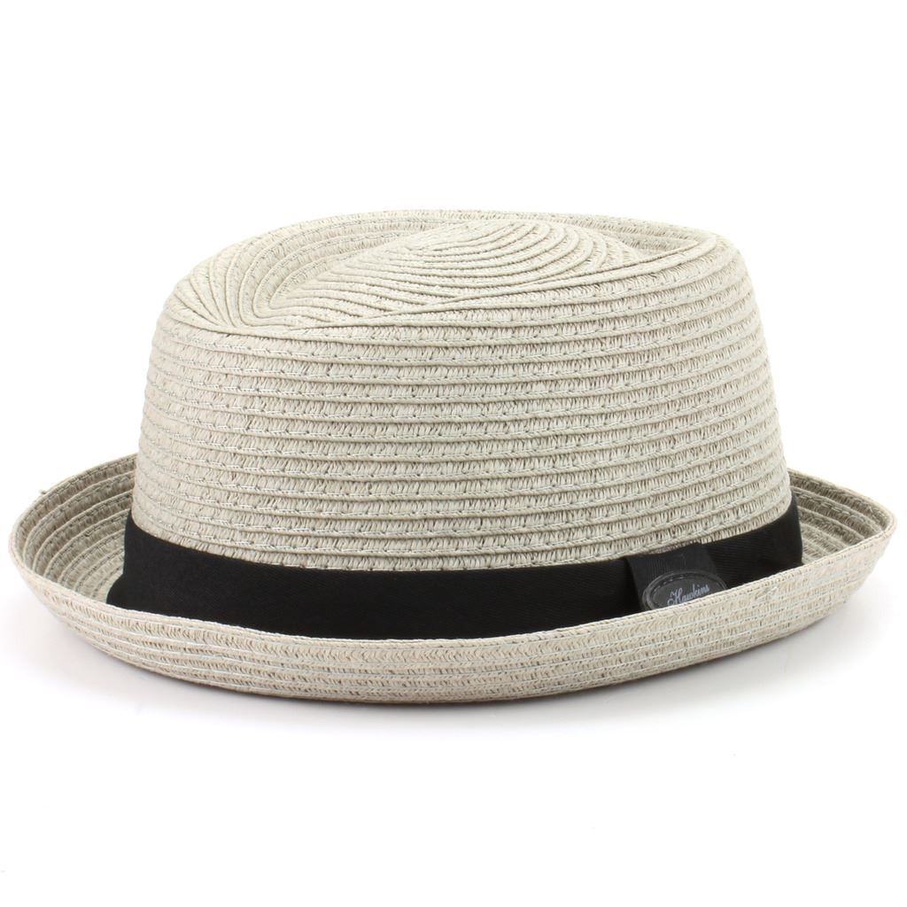 Porkpie Hat Pork Pie Hawkins Straw Trilby Fedora Unisex BLACK Band Mens