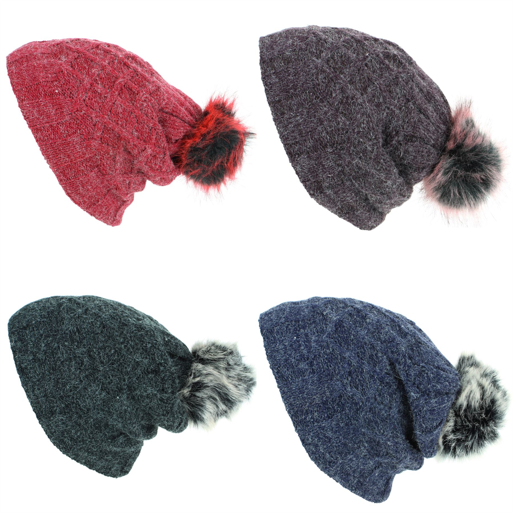 CAP Cappello Beanie Bobble Caldo Inverno Blu Grigio Rosso Porpora Macahel Fodera Morbida