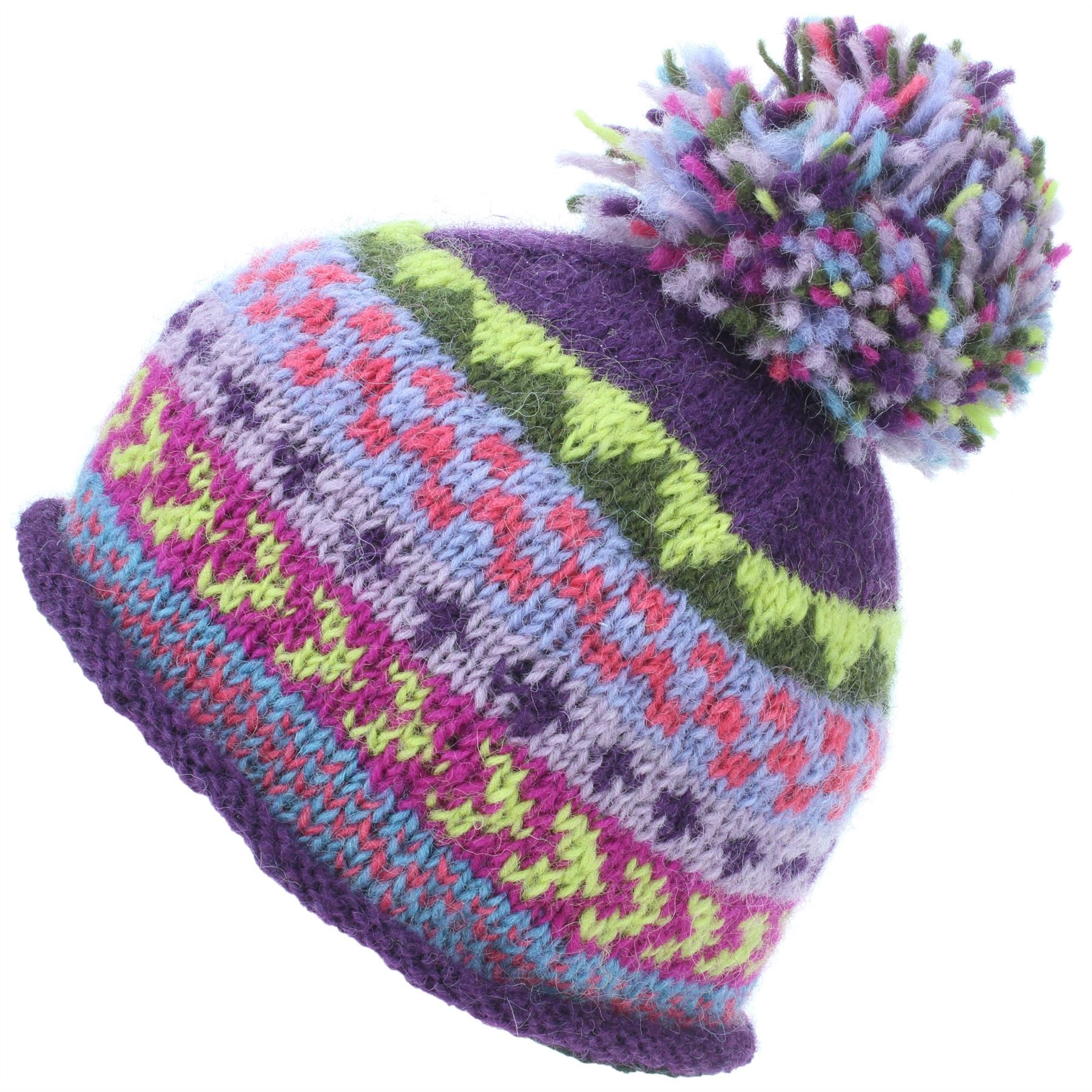 Beanie Hat Wool Cap Bobble Warm Winter Pattern Bright LoudElephant Lined Knit - Picture 14 of 16