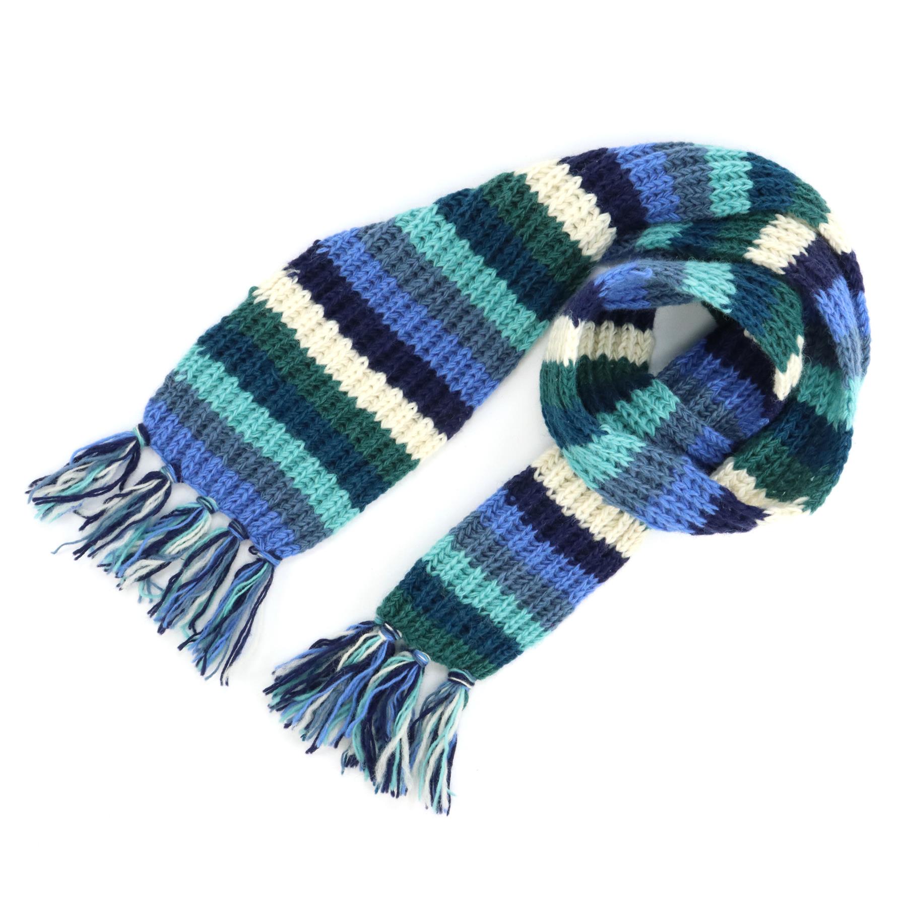 Hand Knitted Wool Scarf Woolly Warm Winter Cosy Stripe Space Dye Rainbow Pattern - Picture 65 of 97