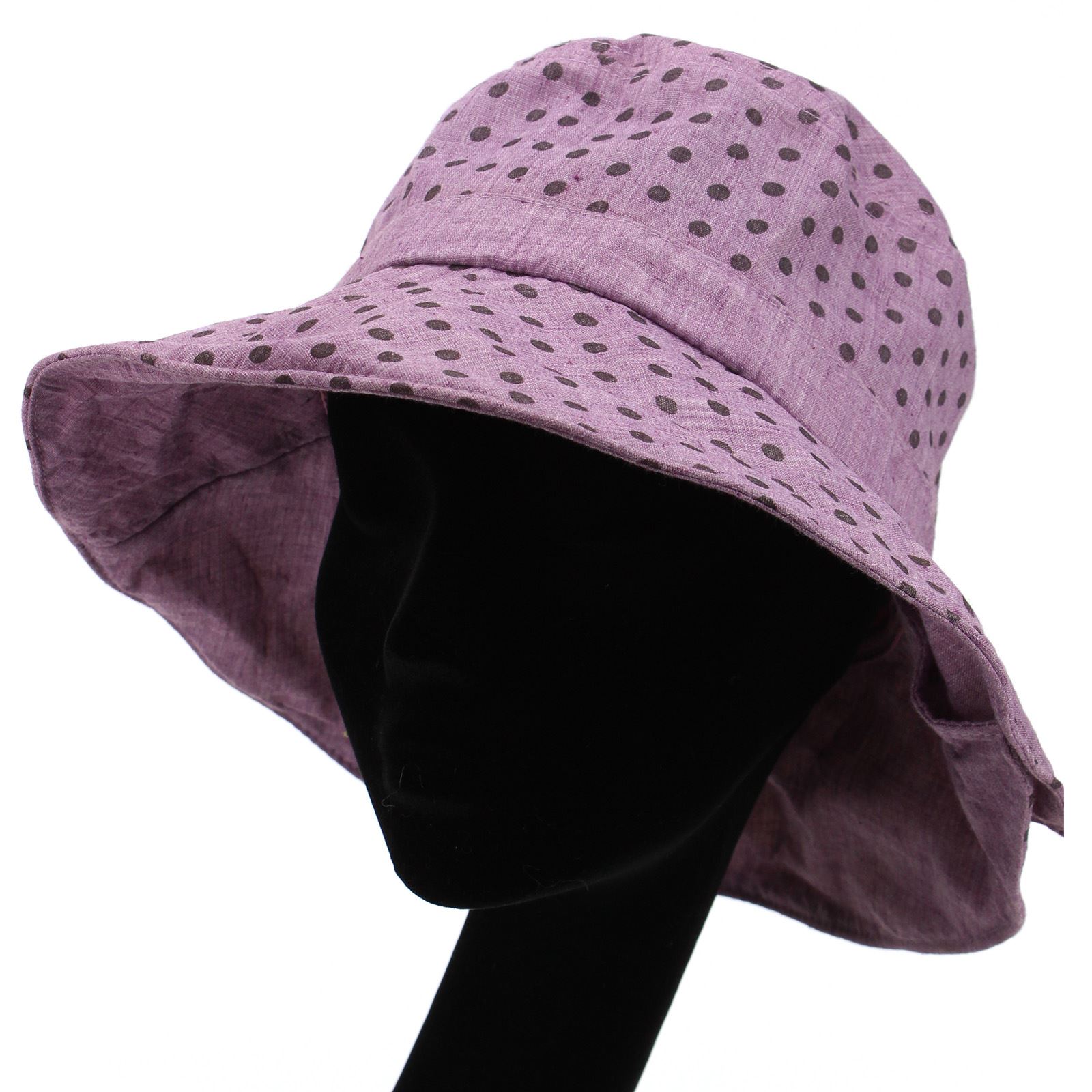 LADIES POLKA DOT HAT SHAPEABLE BRIM SPOTTY BEACH SUMMER SUN BUCKET