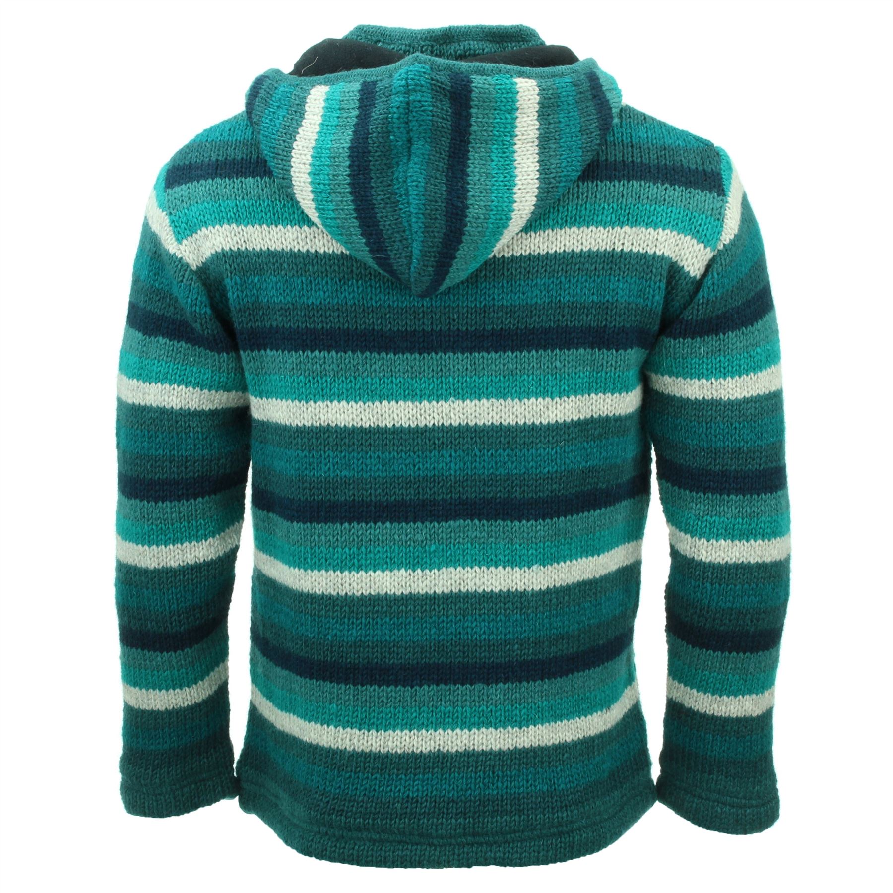 Handgestrickte Wolle Kapuzenjacke Cardigan Hoodie Nepal warm gefüttert Hippie Reißverschluss - Bild 69 von 102