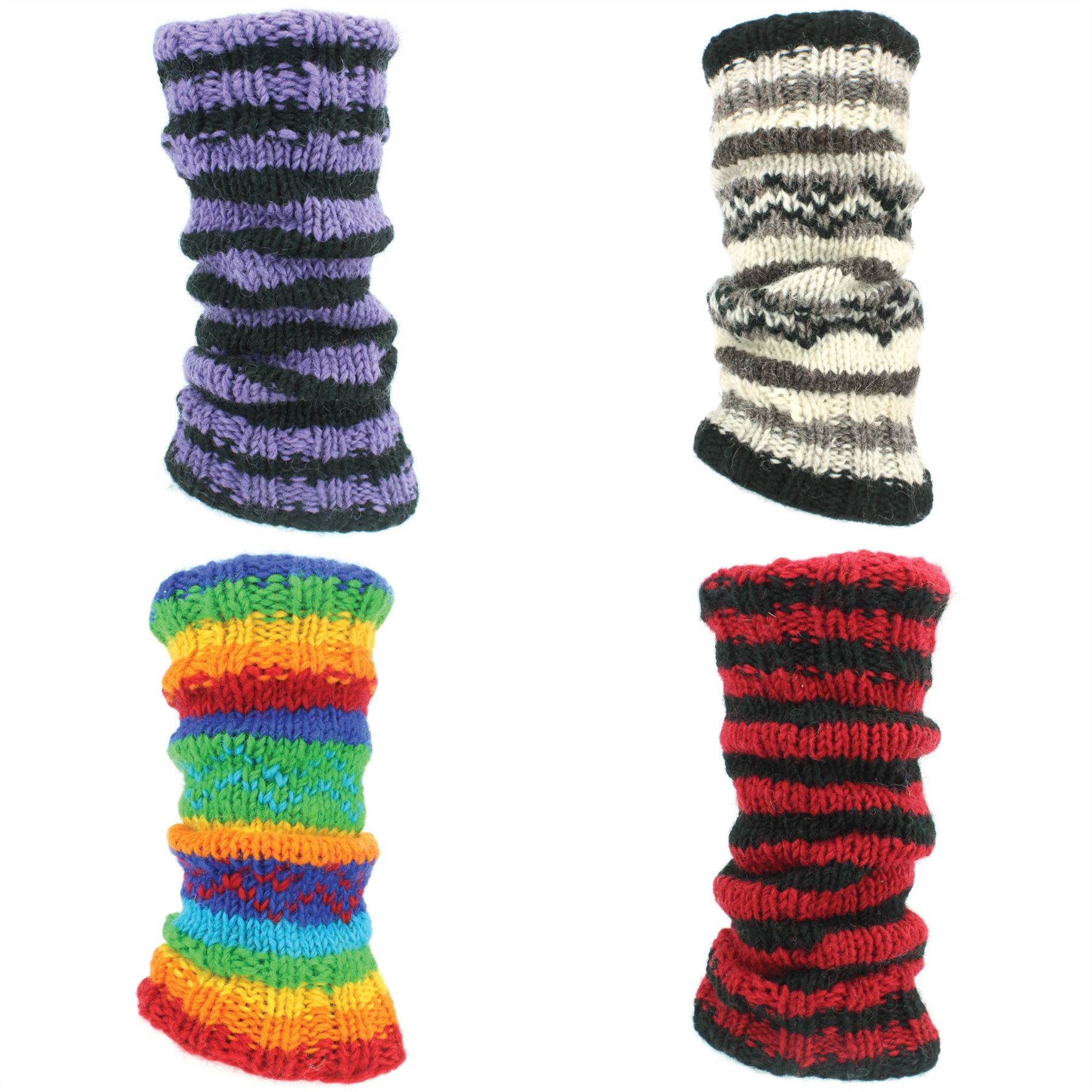 Bein Wärmer Wolle Strick Fleecefutter Hippie Rainbow Damen Stiefel