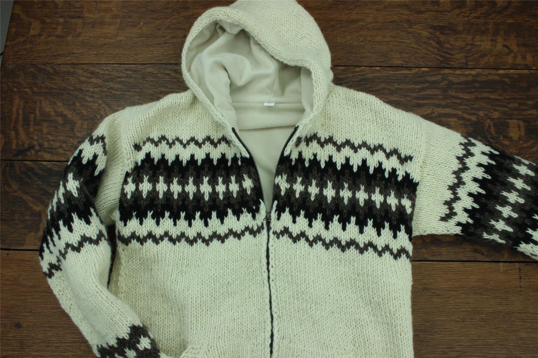Hand Knitted Wool Hooded Jacket Cardigan Hoody Hoodie Nepal Warm Lined Ethnic - Picture 47 of 71