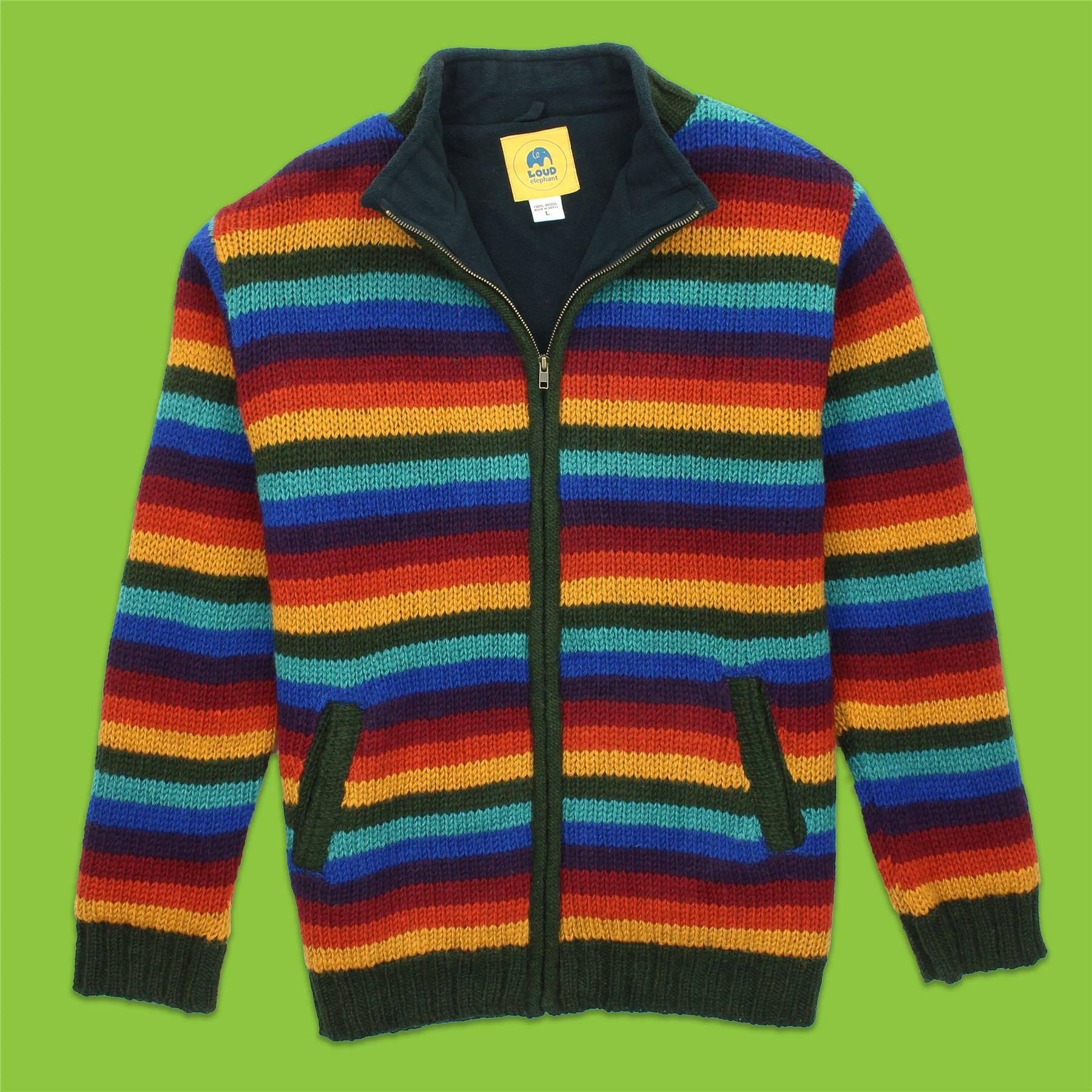 Hand Knitted Wool Jacket Cardigan LoudElephant Nepal Warm Lined Unisex - Picture 84 of 102