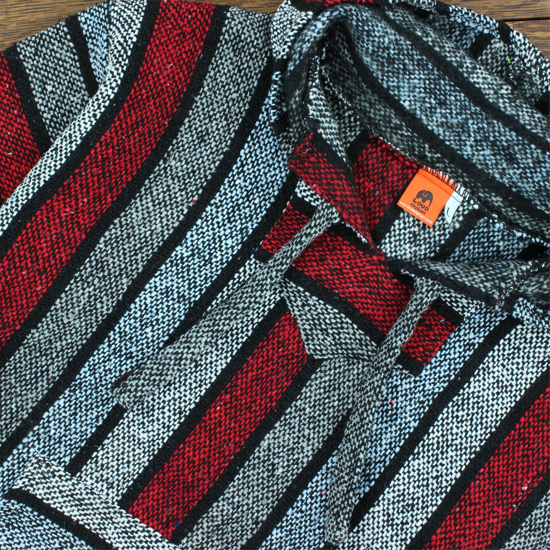Recycled Mexican Baja Jerga Hoody Sweatshirt Jacket Hooded Warm Hippy Plus Size - Picture 171 of 189