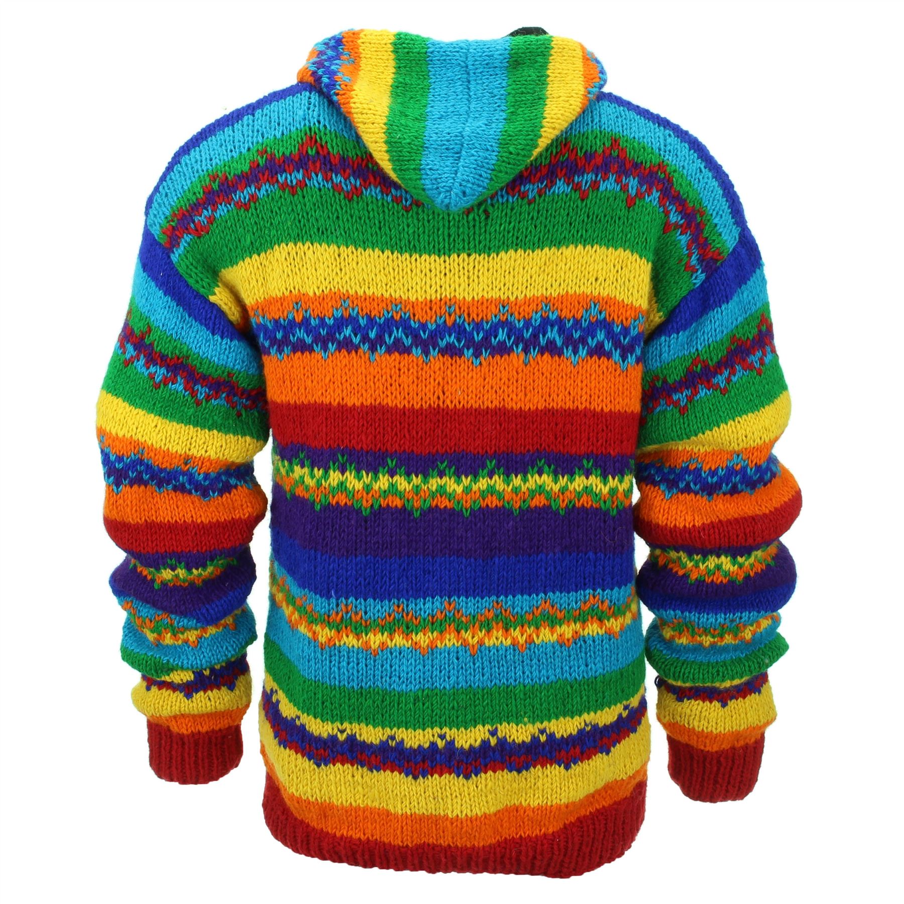 Hand Knitted Wool Hooded Jacket Cardigan Hoody Hoodie Nepal Warm Lined Ethnic - Picture 69 of 71