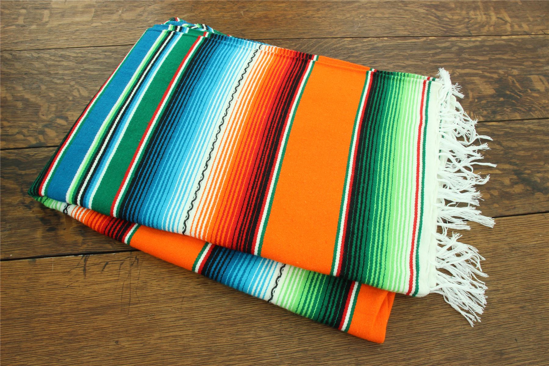 Handwoven Mexican Serape Traditional Jorongo Blanket Shawl Cloak Bright Striped - Picture 31 of 105
