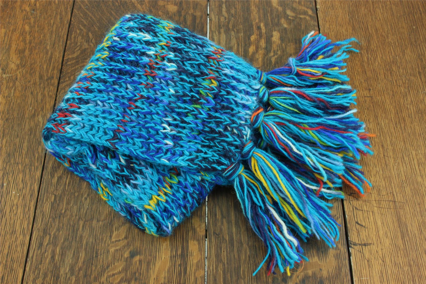 Hand Knitted Wool Scarf Woolly Warm Winter Cosy Stripe Space Dye Rainbow Pattern - Picture 30 of 97
