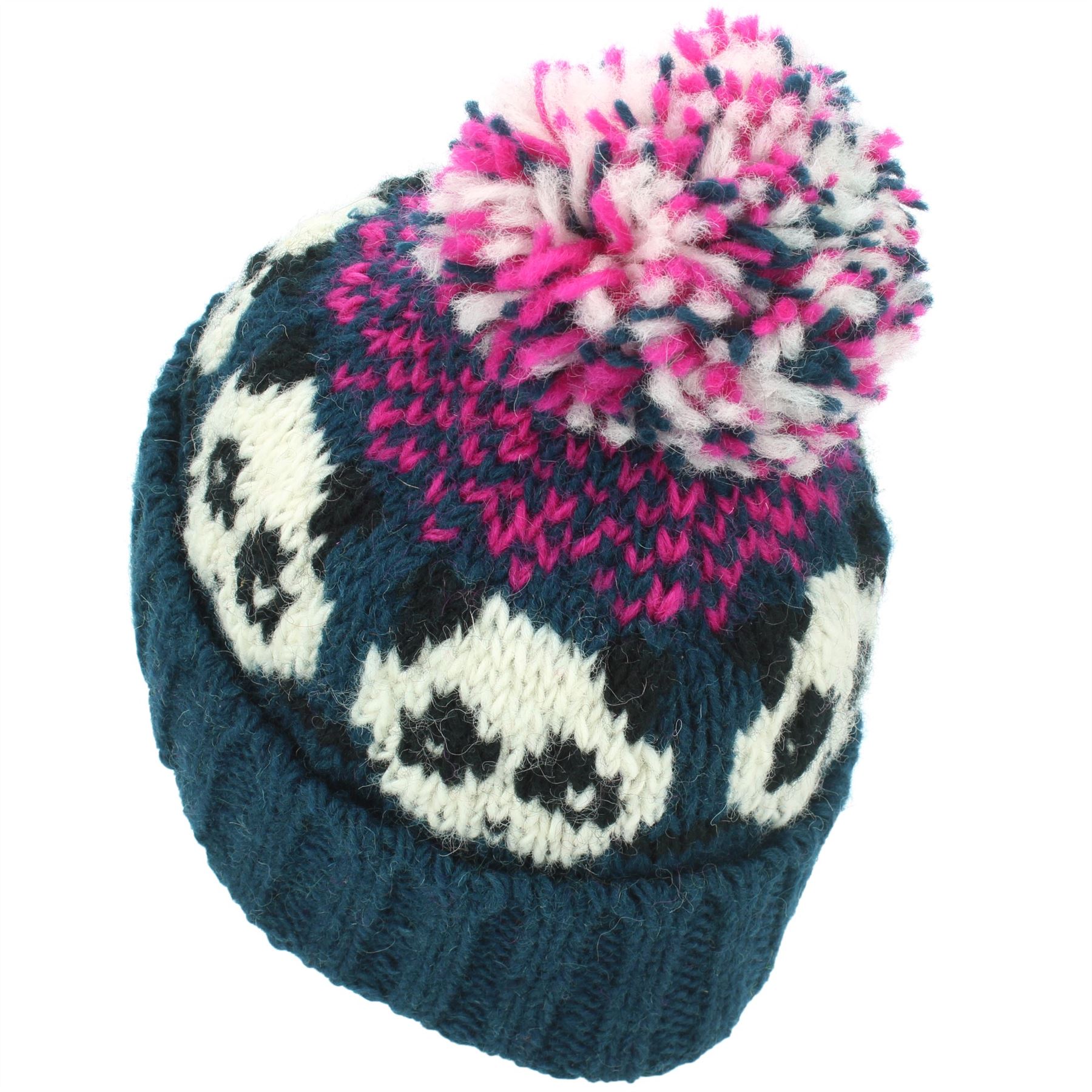 Wool Beanie Hat Bobble Knit Knitted PANDA Lined Men Ladies Warm Winter - Picture 27 of 28