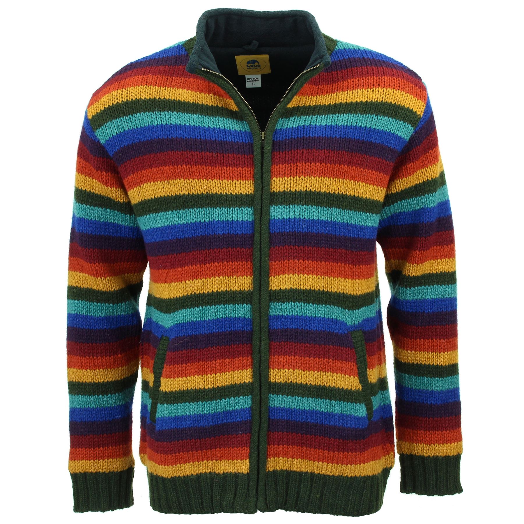 Hand Knitted Wool Jacket Cardigan LoudElephant Nepal Warm Lined Unisex - Picture 85 of 102