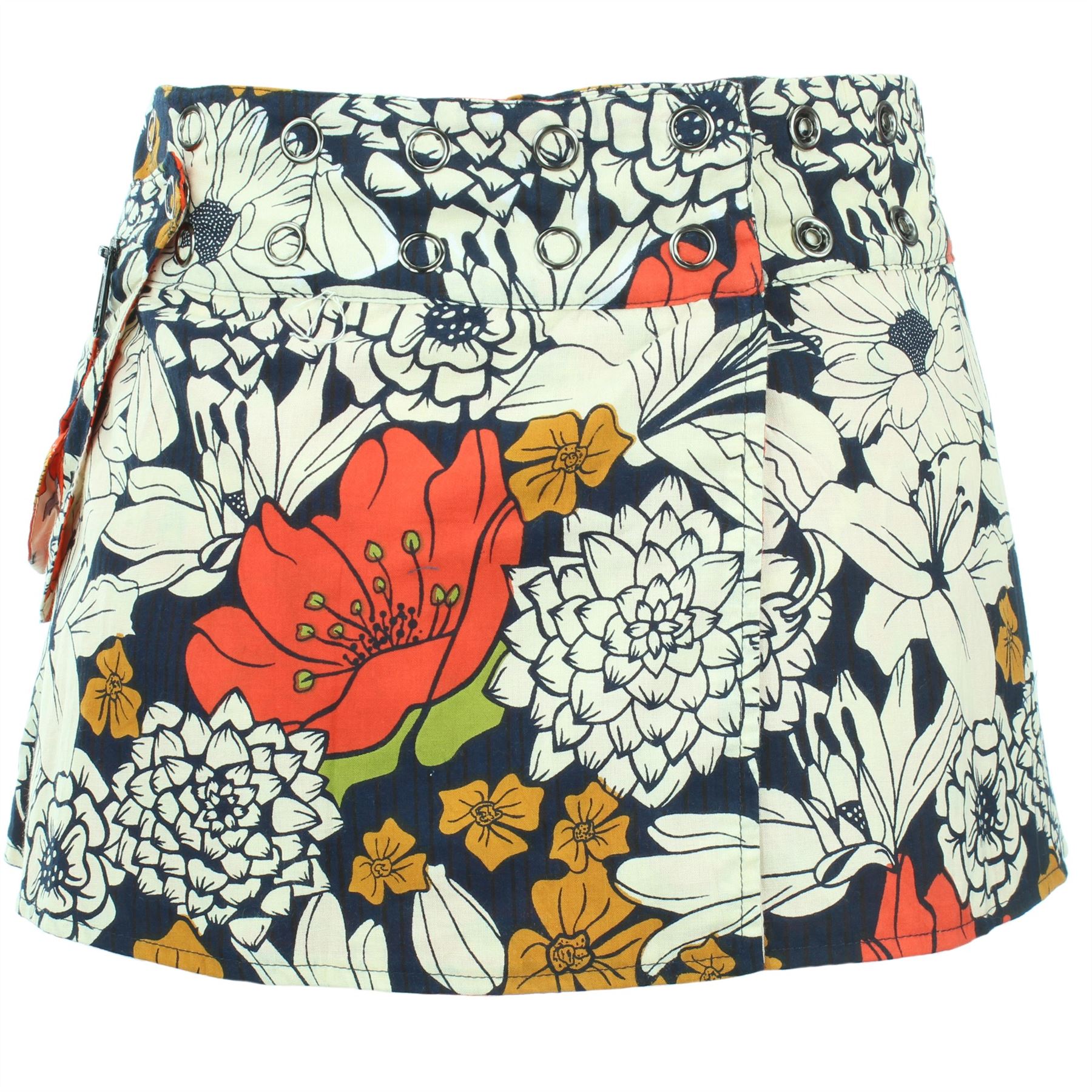 Hippie Bohemian Short Popper Childrens Skirt Boho Pocket Wrap Reversible Stud - Picture 33 of 56
