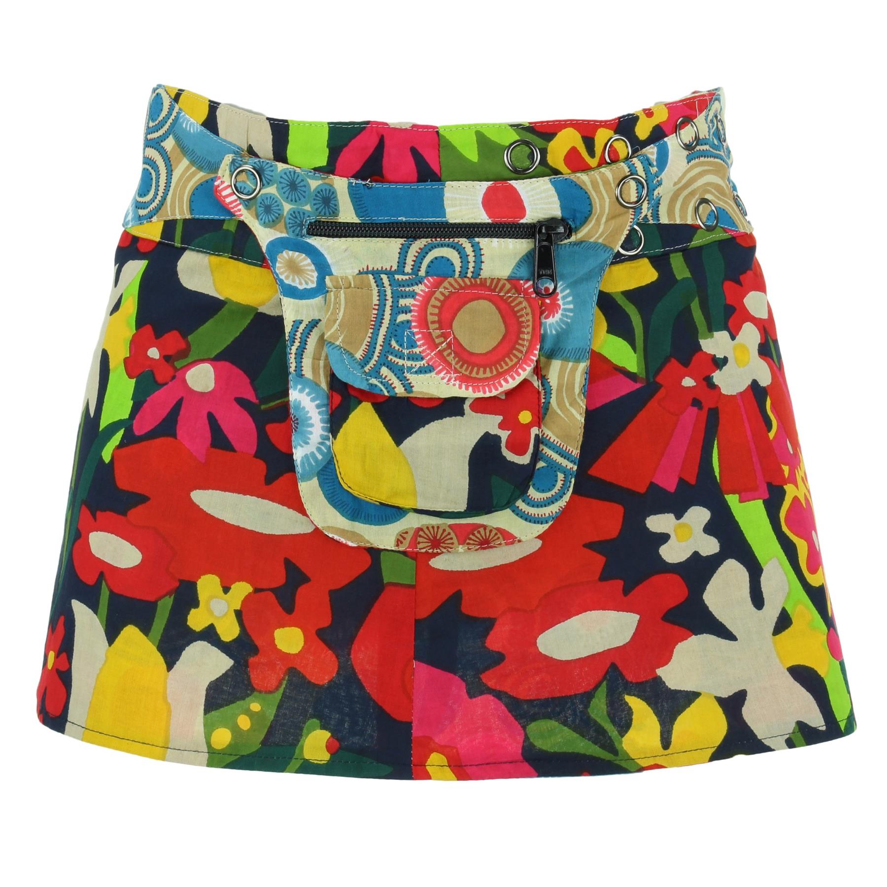 Hippie Bohemian Short Popper Childrens Skirt Boho Pocket Wrap Reversible Stud - Picture 5 of 56
