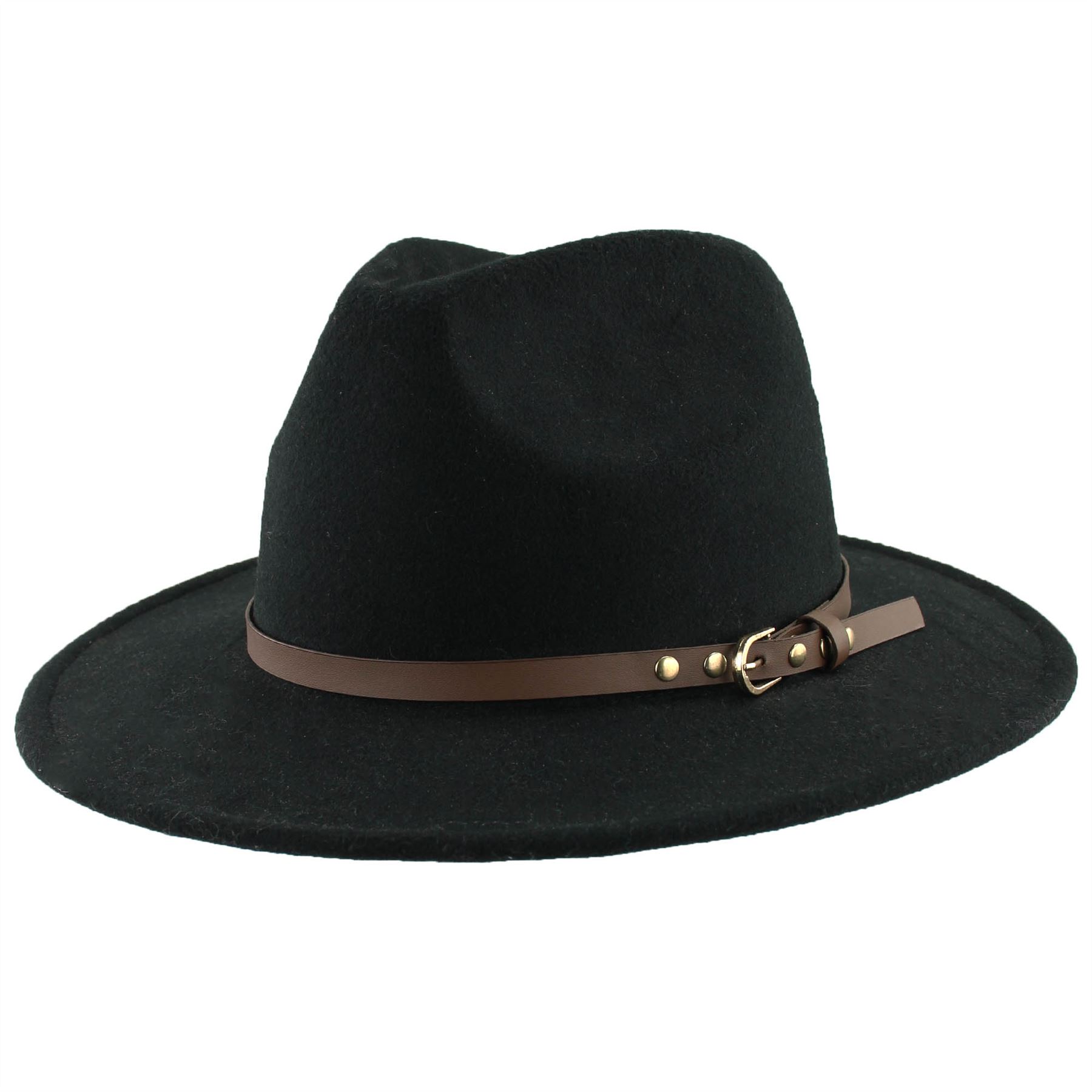 FEDORA HAT WITH FAUX LEATHER BELT BAND BUCKLE PANAMA WIDE BRIM TRILBY