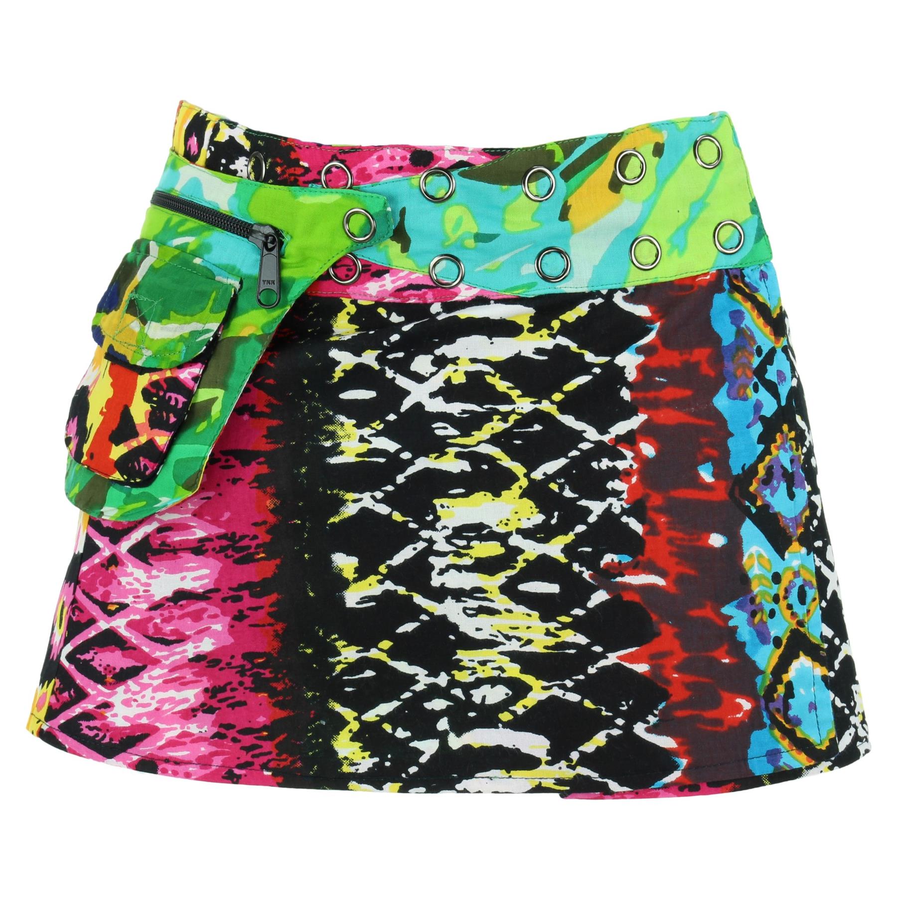 Hippie Bohemian Short Popper Childrens Skirt Boho Pocket Wrap Reversible Stud - Picture 46 of 56