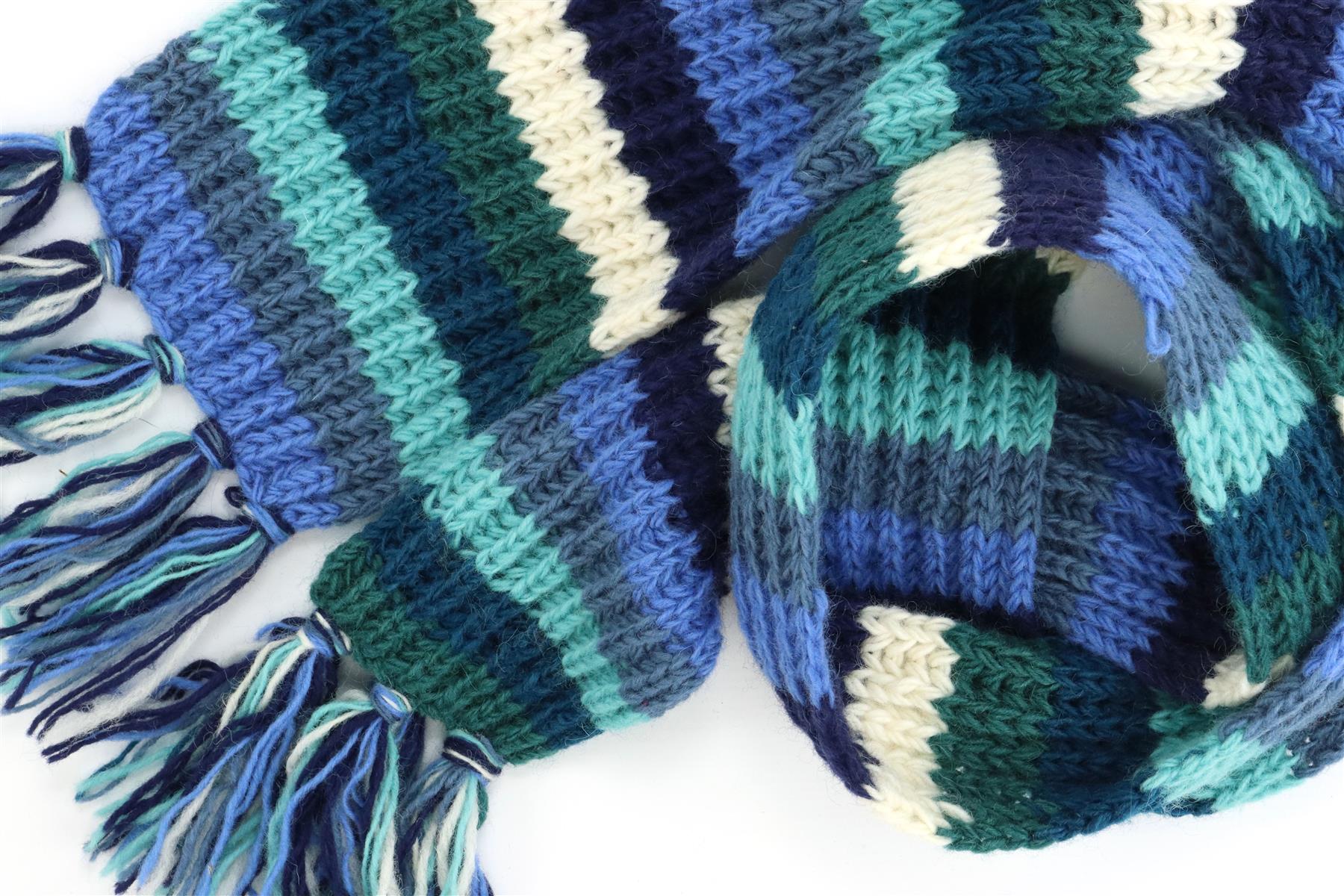 Hand Knitted Wool Scarf Woolly Warm Winter Cosy Stripe Space Dye Rainbow Pattern - Picture 66 of 97