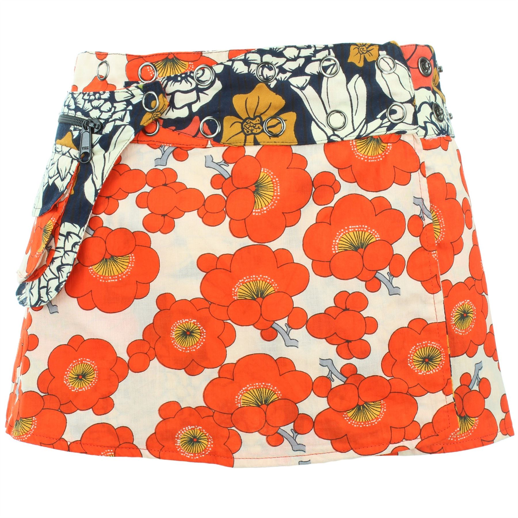 Hippie Bohemian Short Popper Childrens Skirt Boho Pocket Wrap Reversible Stud - Picture 24 of 56
