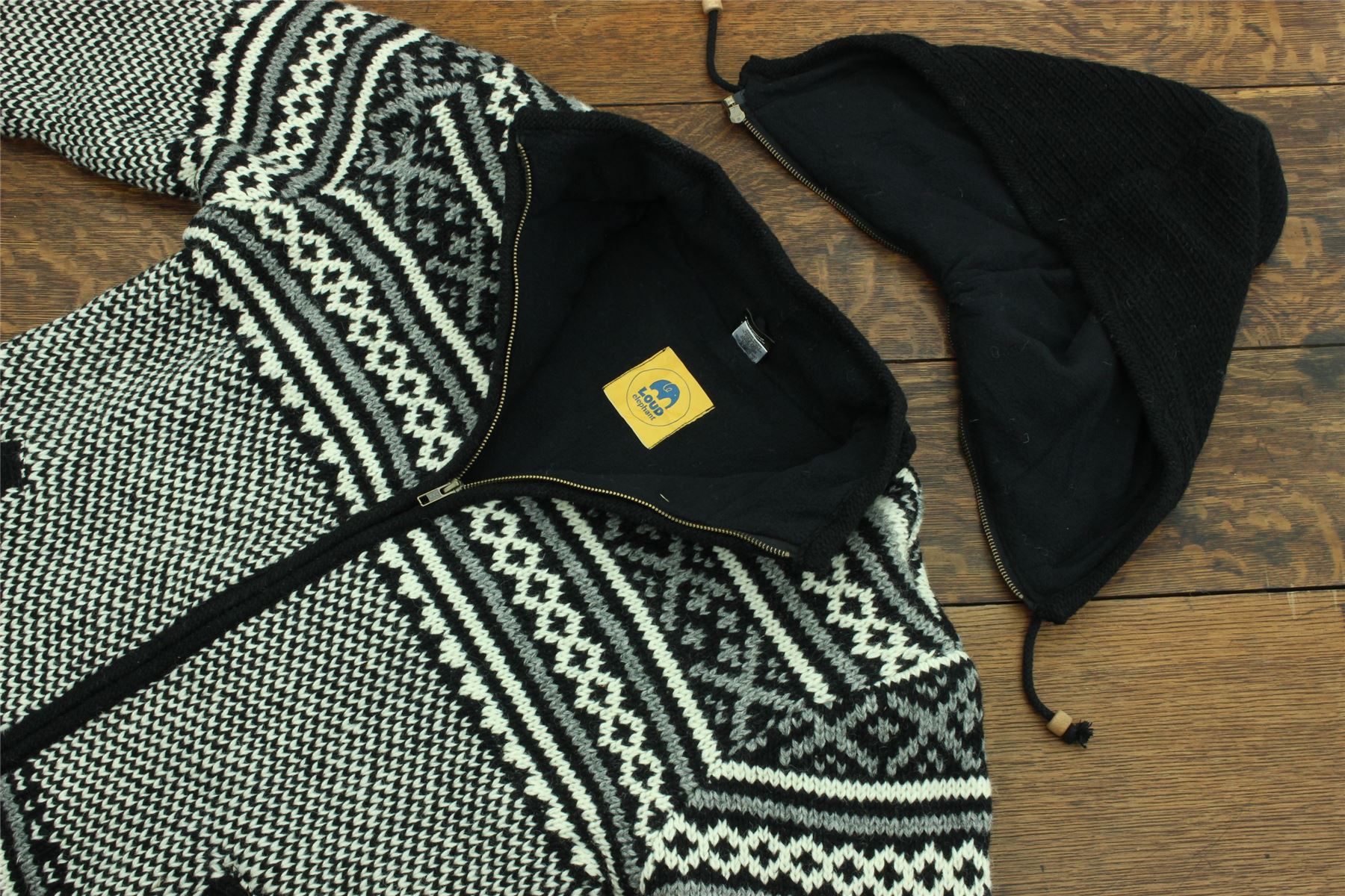 Hand Knitted Wool Hooded Jacket Cardigan Hoodie Nepal Warm Lined Boho Zip - Picture 50 of 100
