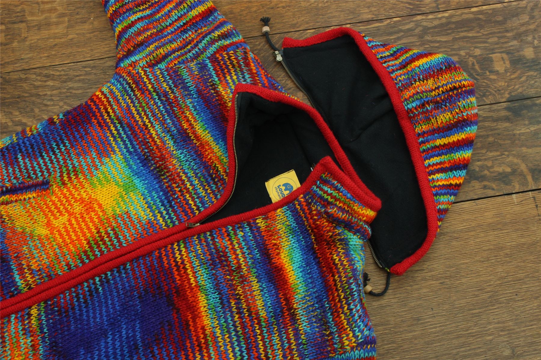 Hand Knitted Wool Hooded Jacket Cardigan Hoodie Nepal Warm Lined Boho Zip - Picture 18 of 100
